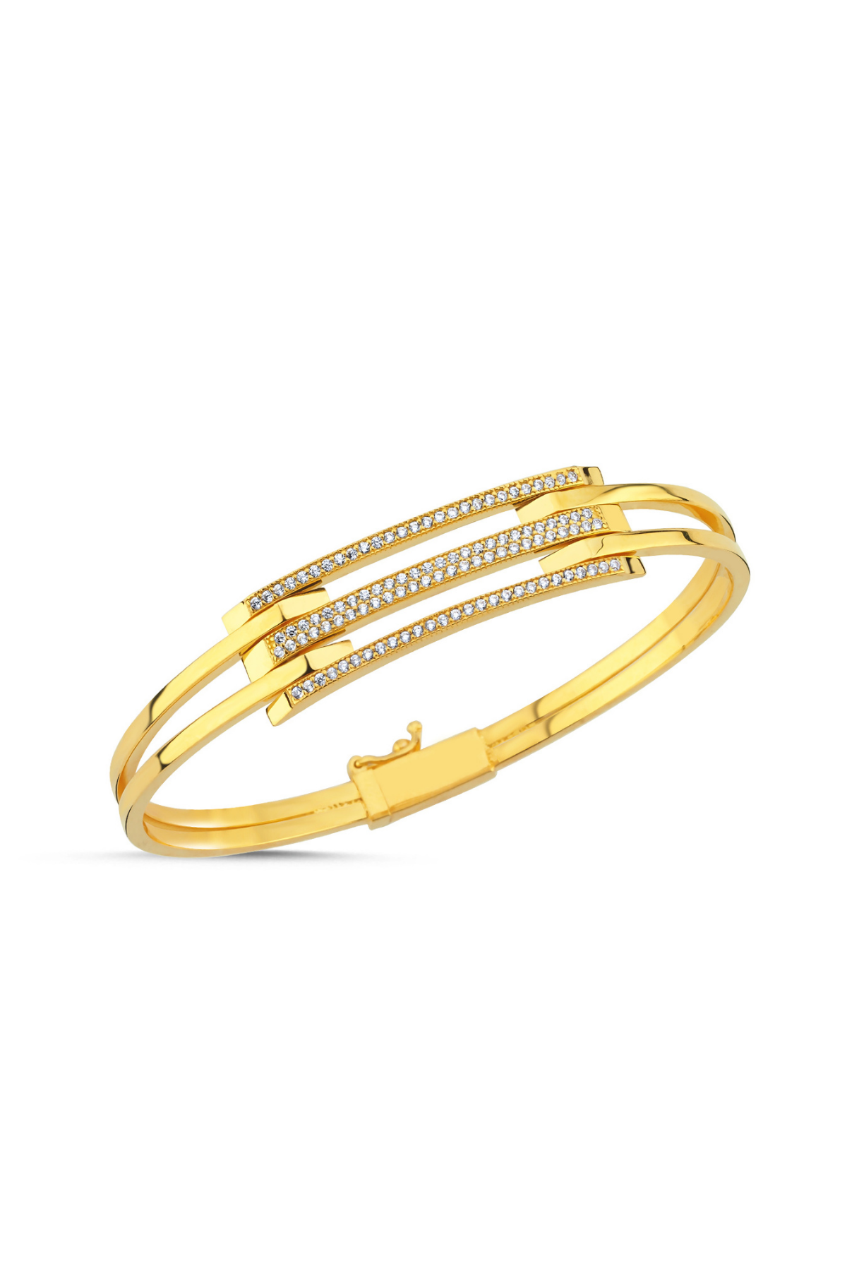 14 Ayar Altın 3 Sıra Taşlı Kaburga Bileklik