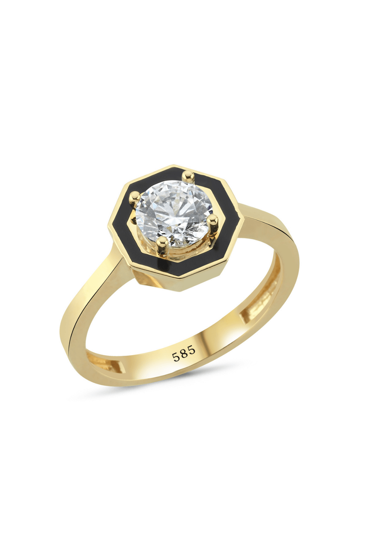 14 Ayar Altın Siyah Mineli Taşlı Sekizgen Yüzük