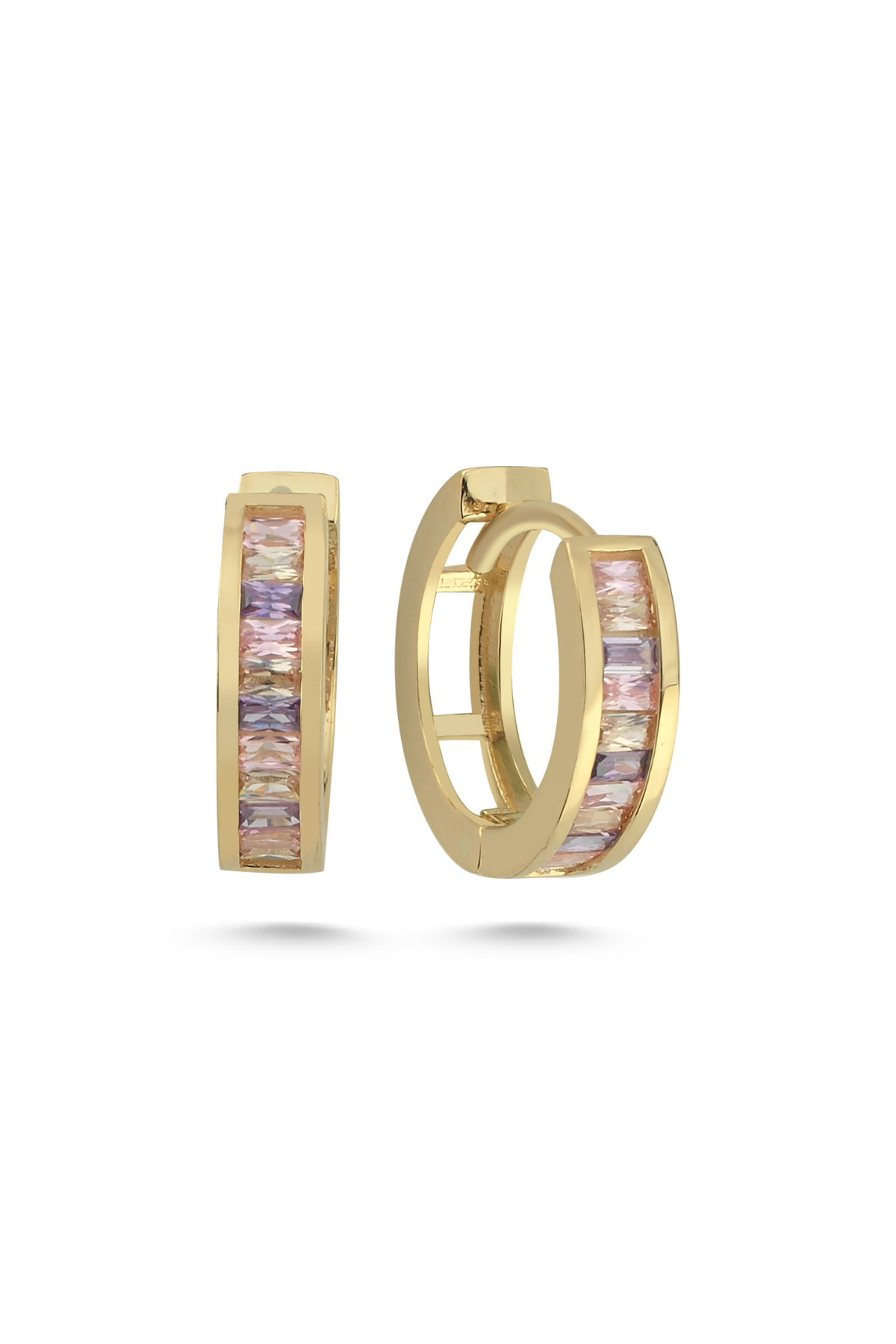 14 Ayar Altın Renkli Taşlı Halka Küpe