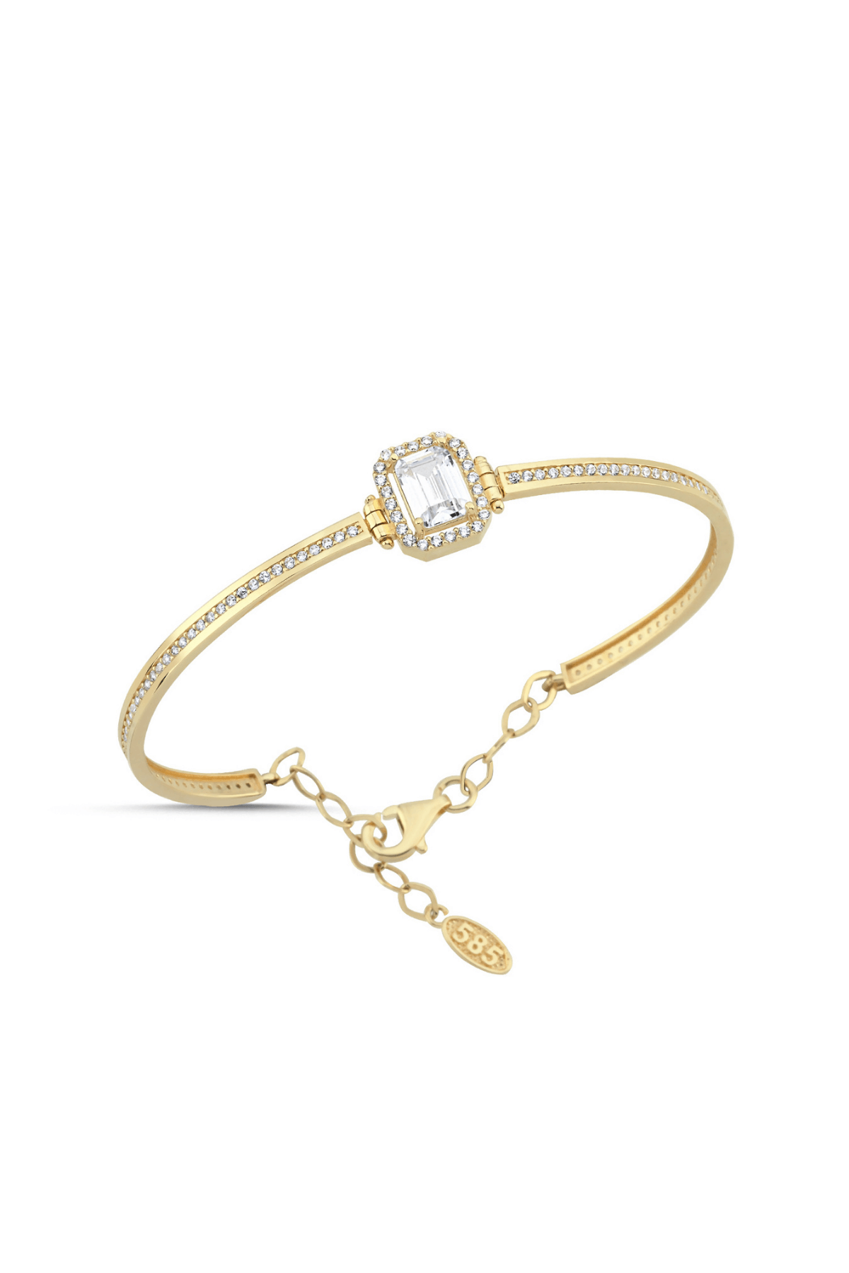 14 Ayar Altın Baget Taşlı Kelepçe Bileklik