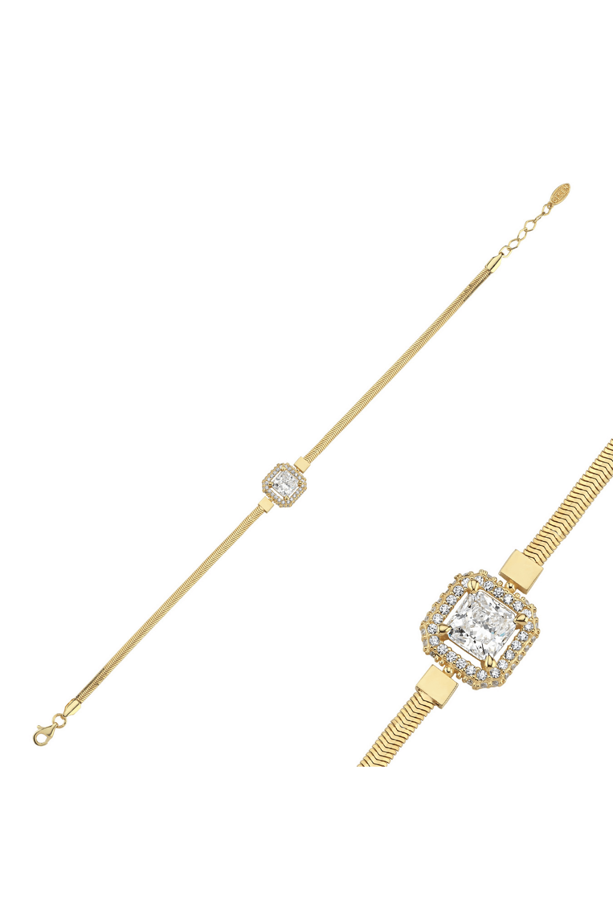 14 Ayar Altın Balık Sırtı Taşlı Baget Bileklik