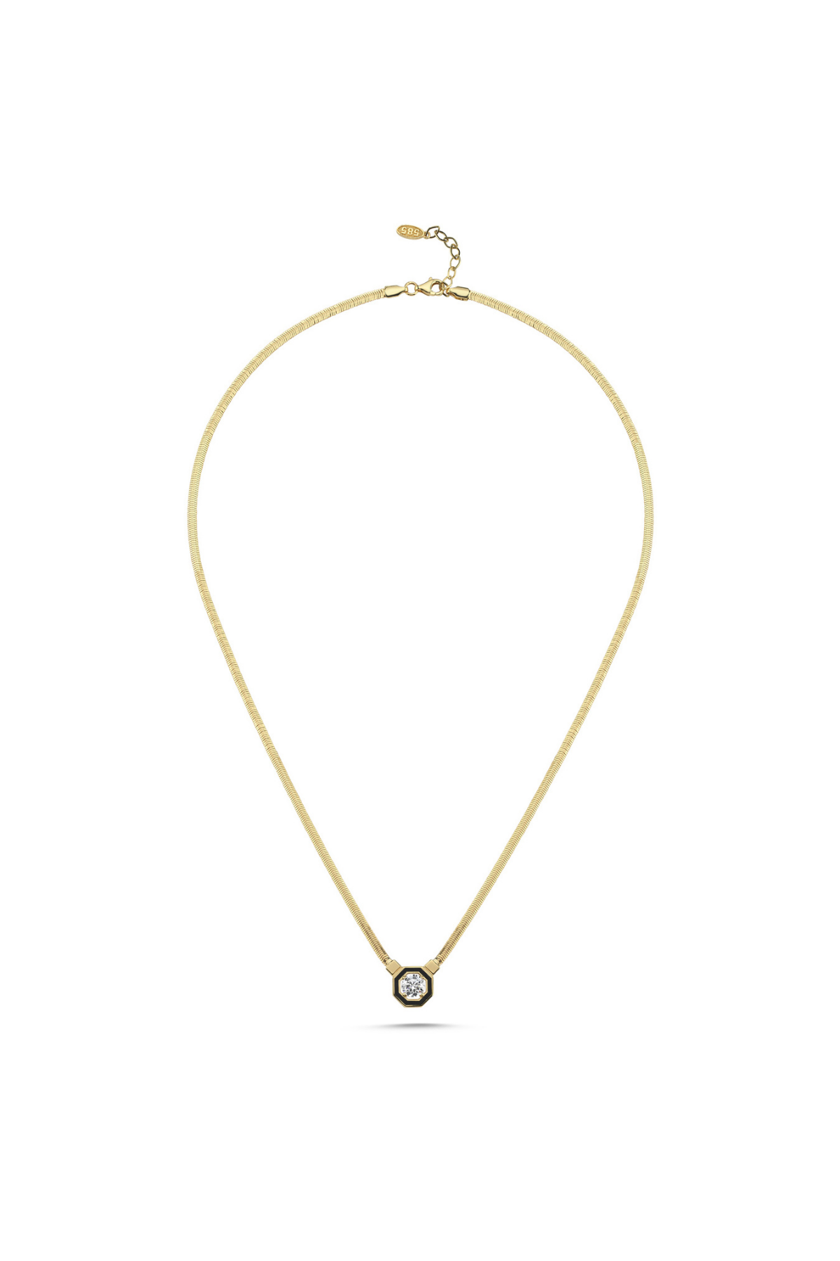 14 Ayar Altın Balık Sırtı Taşlı Sekizgen Kolye