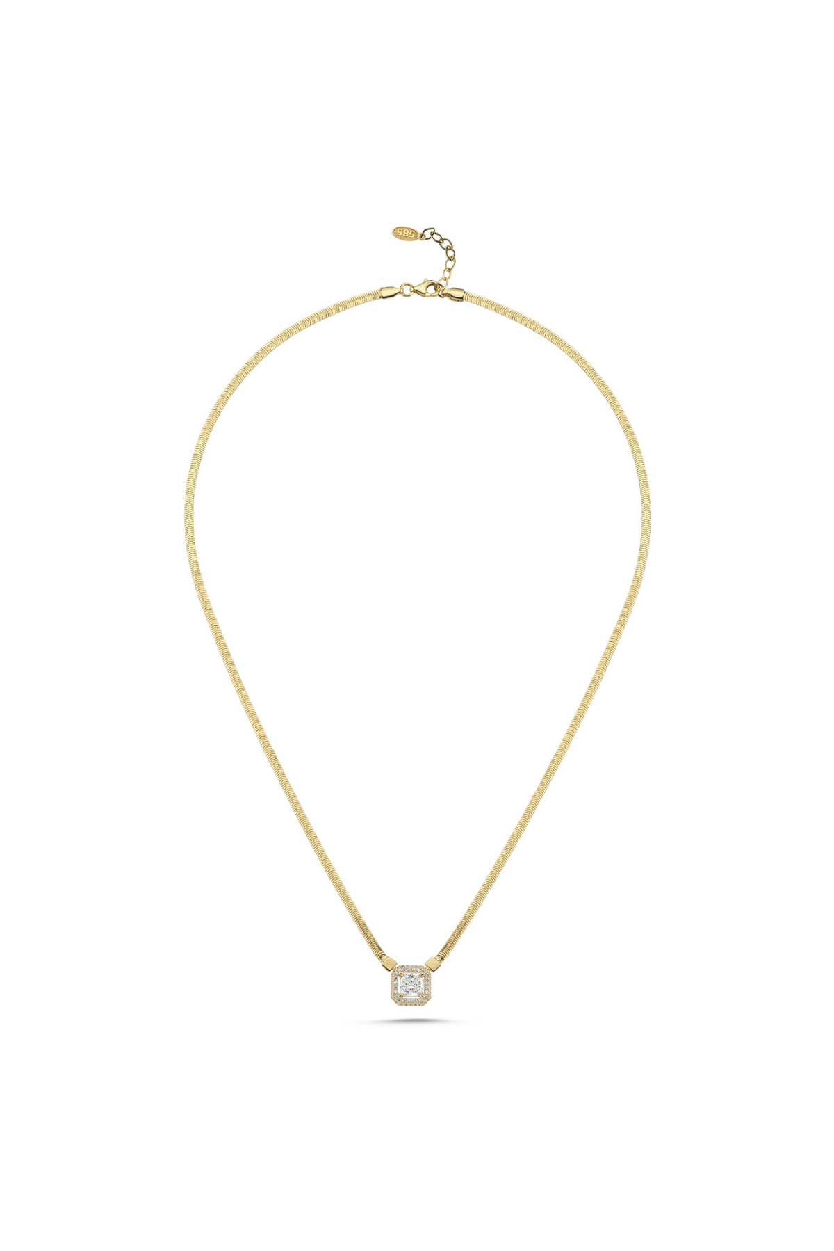 14 Ayar Altın Balık Sırtı Taşlı Baget Kolye