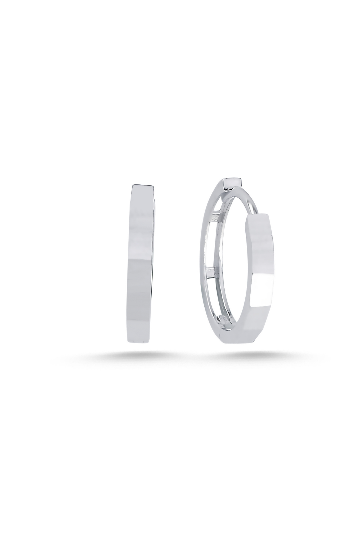 14 Ayar Altın Köşeli Beyaz Halka Küpe