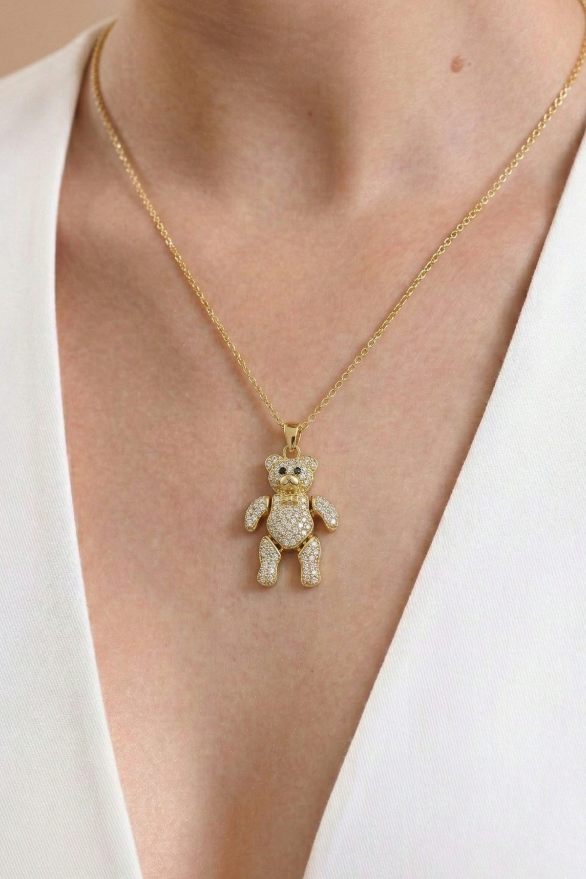 14 Ayar Altın Taşlı Ayıcık Kolye