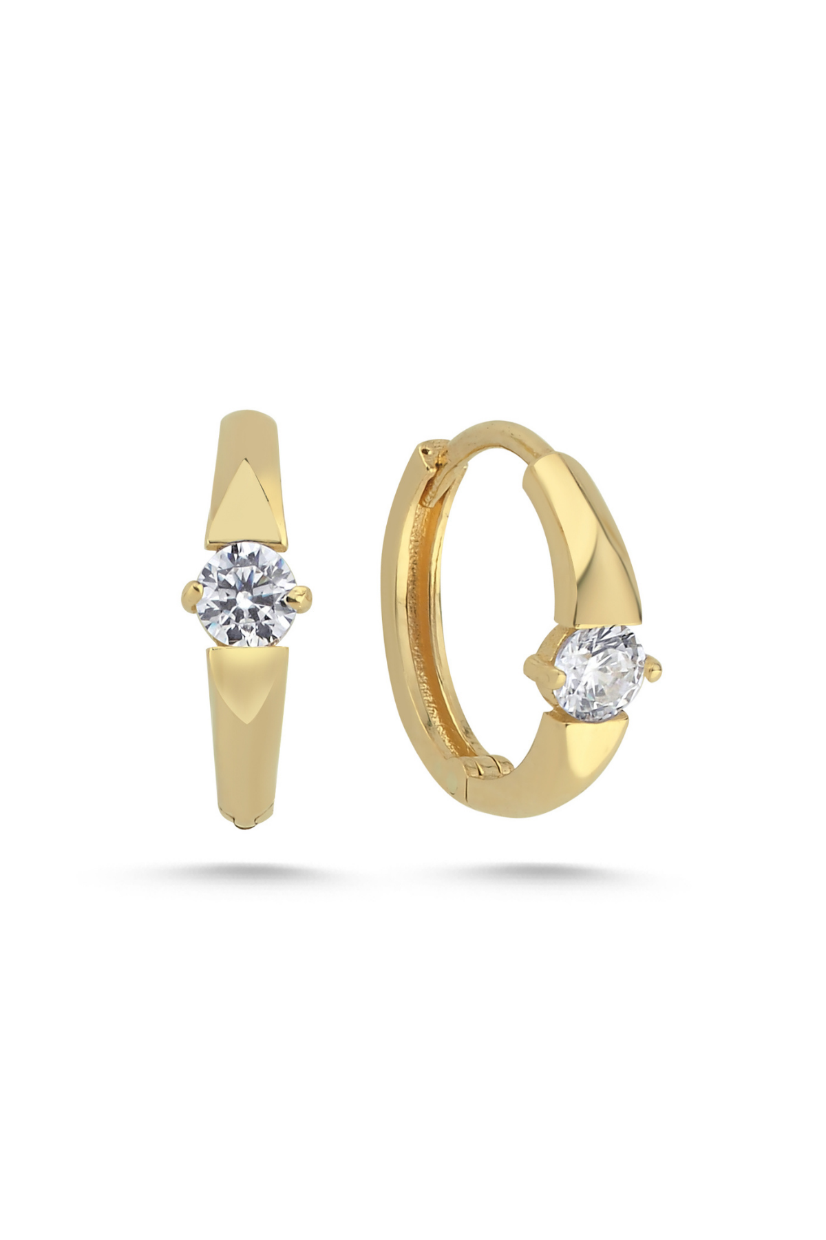 14 Ayar Altın Tektaş Halka Küpe