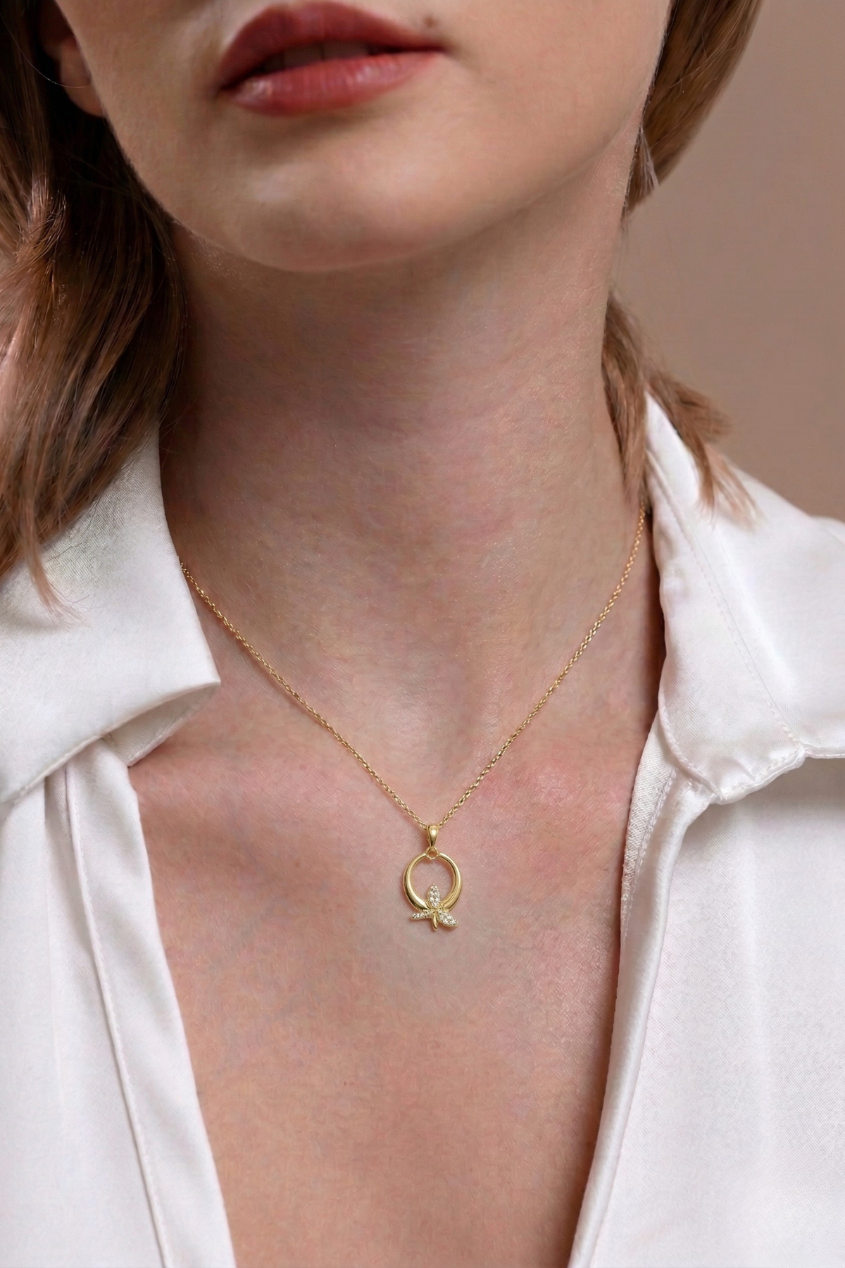 14 Ayar Altın Taşlı Yusufçuk Kolye