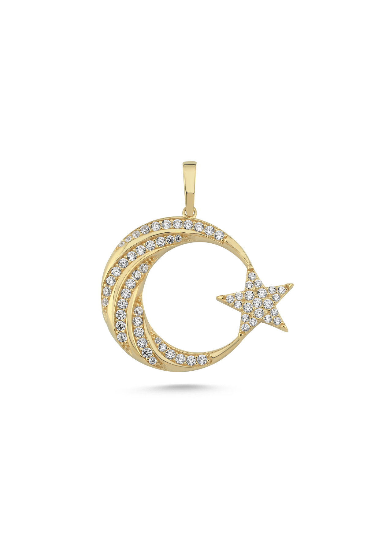 14 Ayar Altın Taşlı Ay Yıldız Kolye