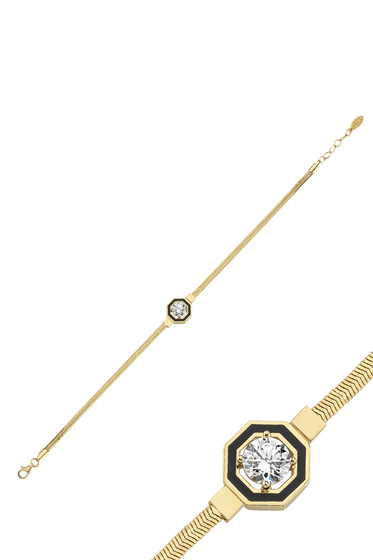 14 Ayar Altın Balık Sırtı Taşlı Sekizgen Bileklik