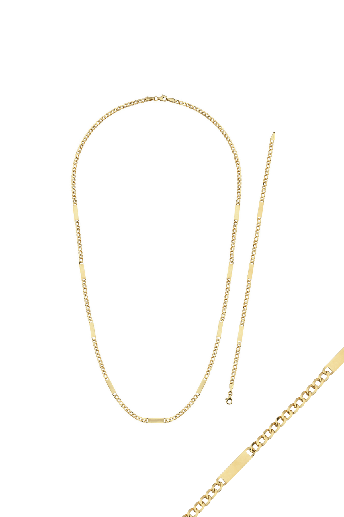 14 Ayar Altın Plakalı Gurmet Zincir Kolye Bileklik İkili Set