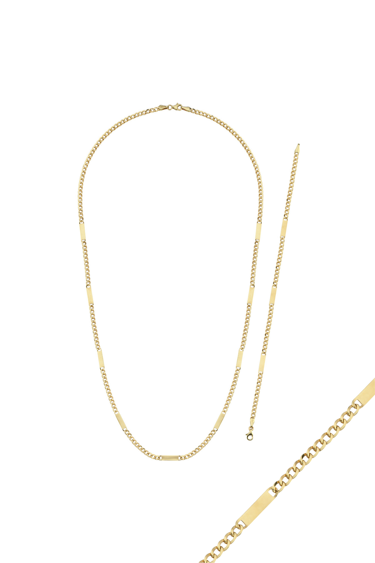 14 Ayar Altın Plakalı Gurmet Zincir Kolye Bileklik İkili Set