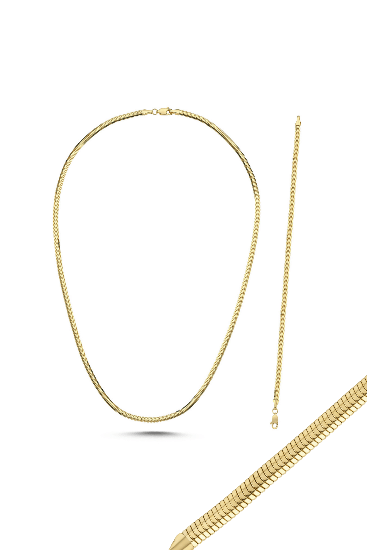 14 Ayar Altın Balık Sırtı Zincir Kolye Bileklik İkili Set