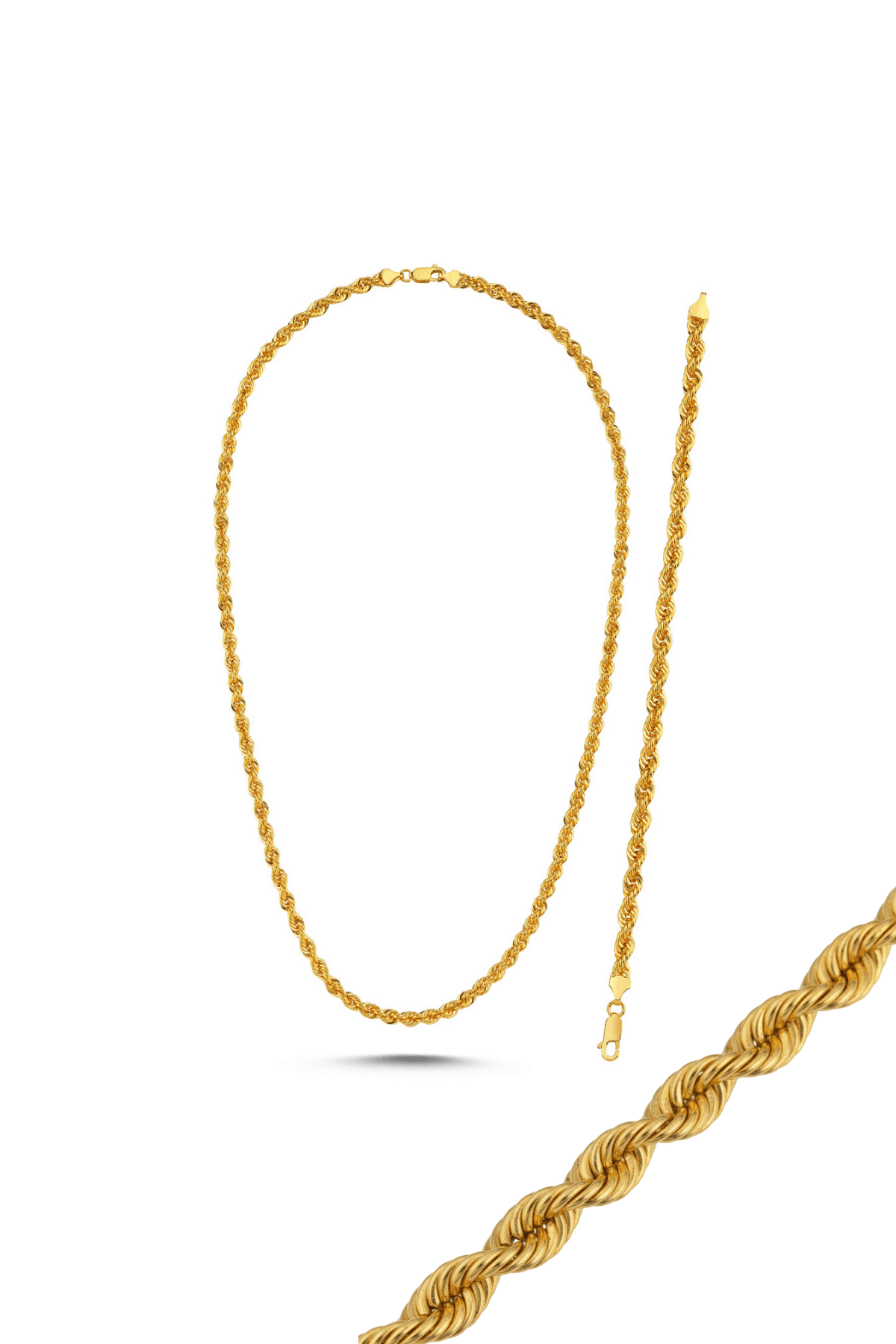 14 Ayar Altın Halat Zincir Kolye Bileklik İkili Set