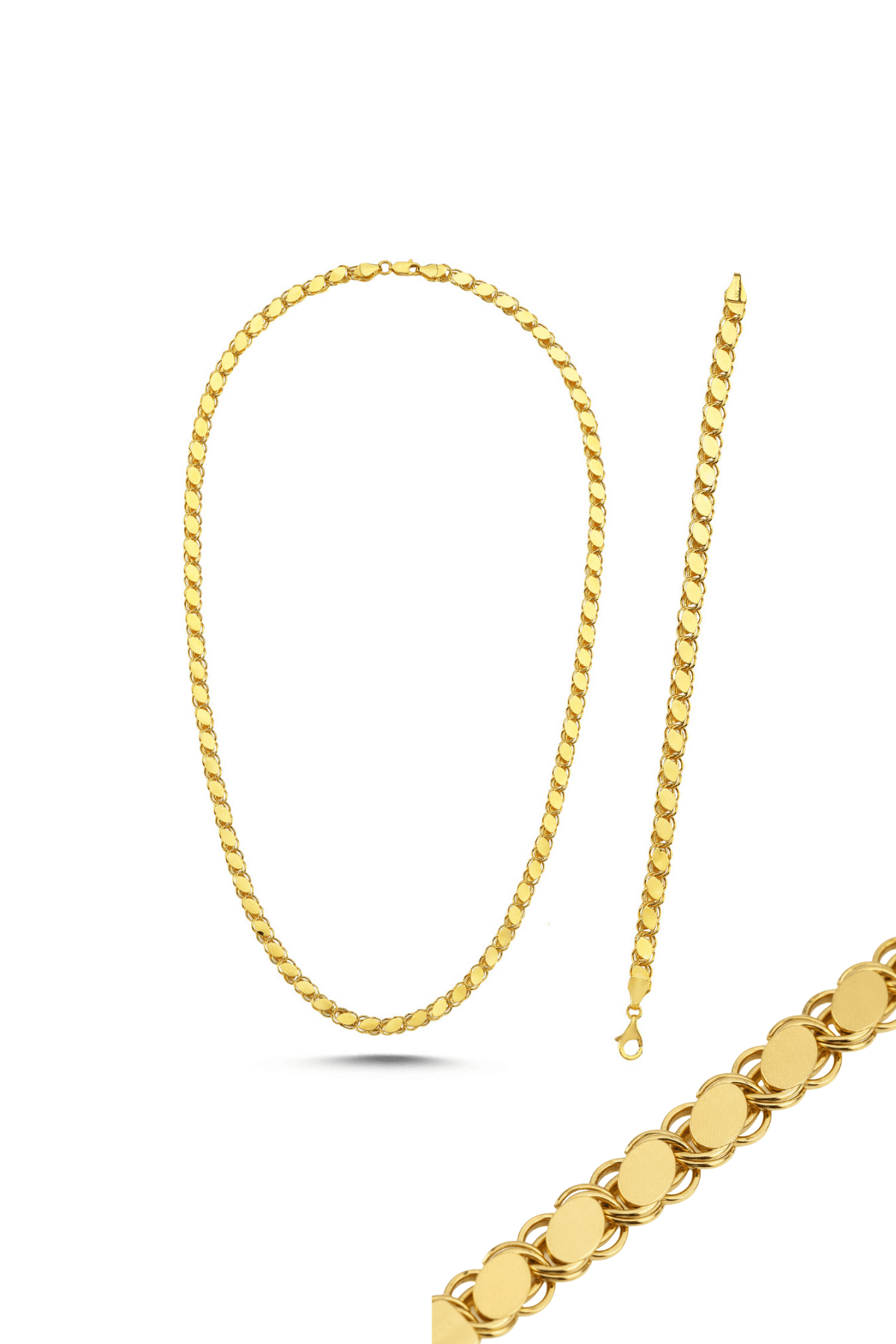 14 Ayar Altın Pullu Zincir Kolye Bileklik İkili Set