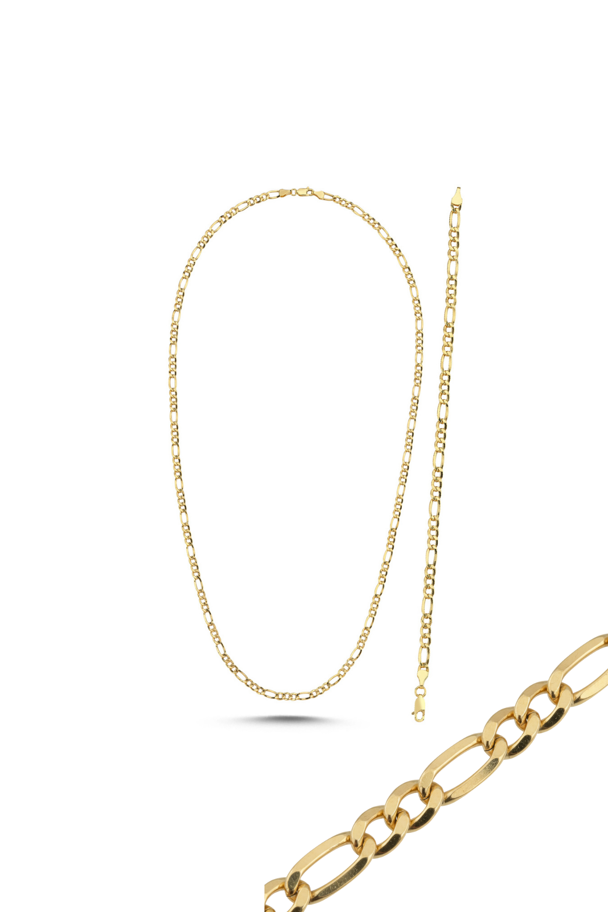 14 Ayar Altın Figaro Zincir Kolye Bileklik İkili Set