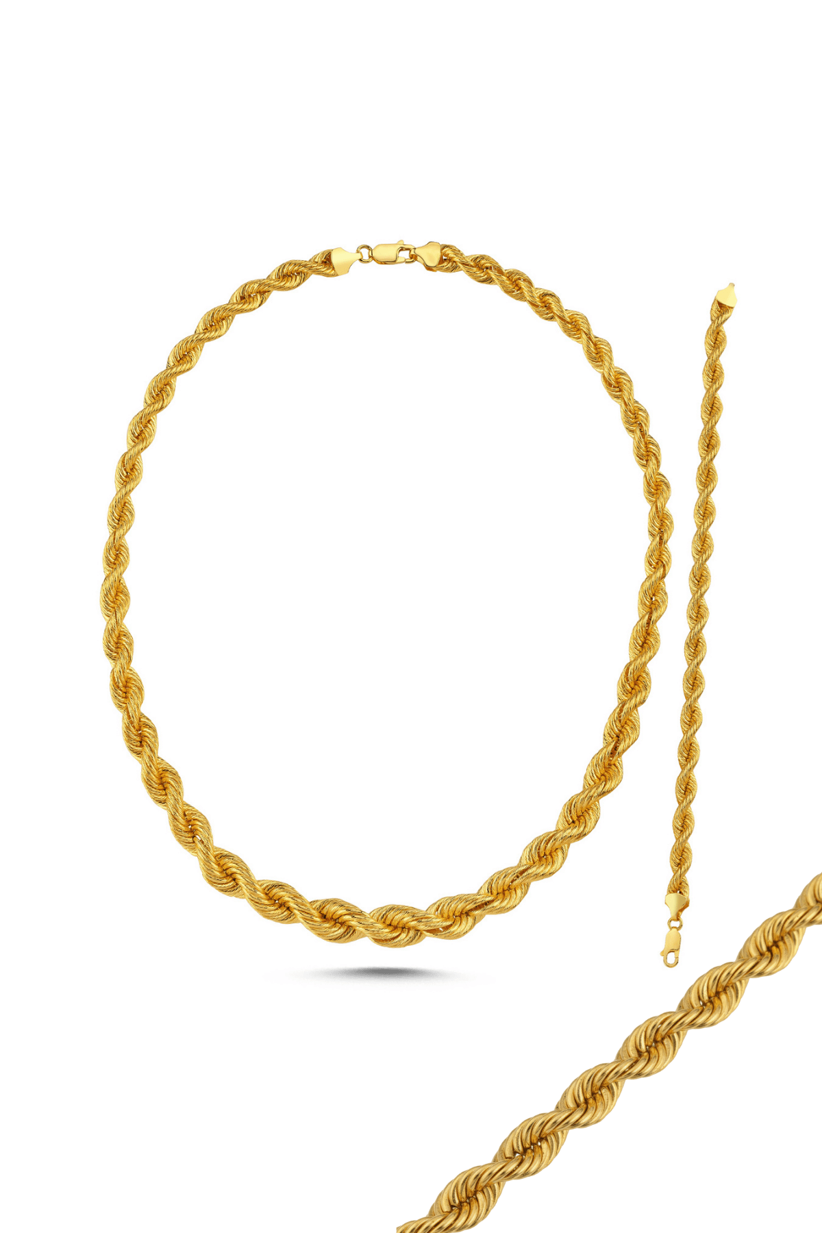 14 Ayar Altın Süzme Halat Kolye Bileklik Set