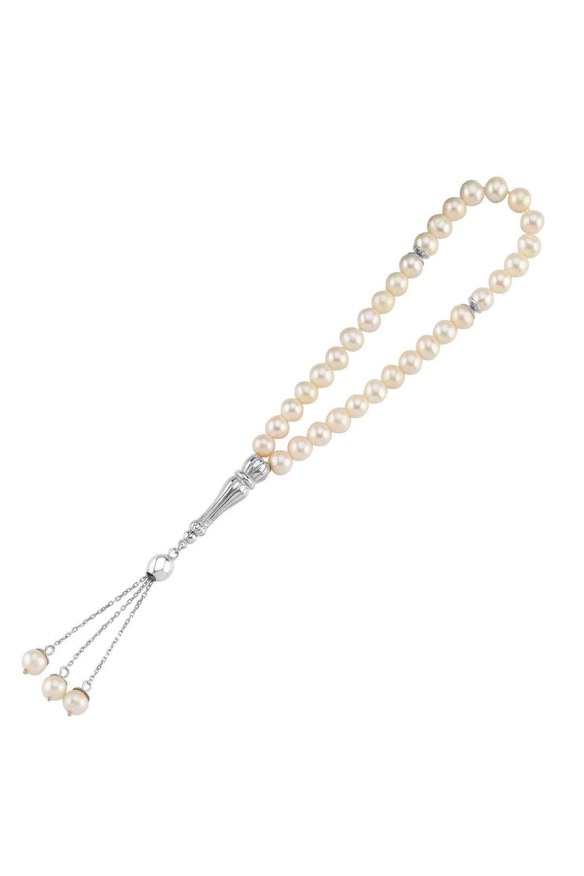 Beyaz Doğal İnci Püsküllü Tespih