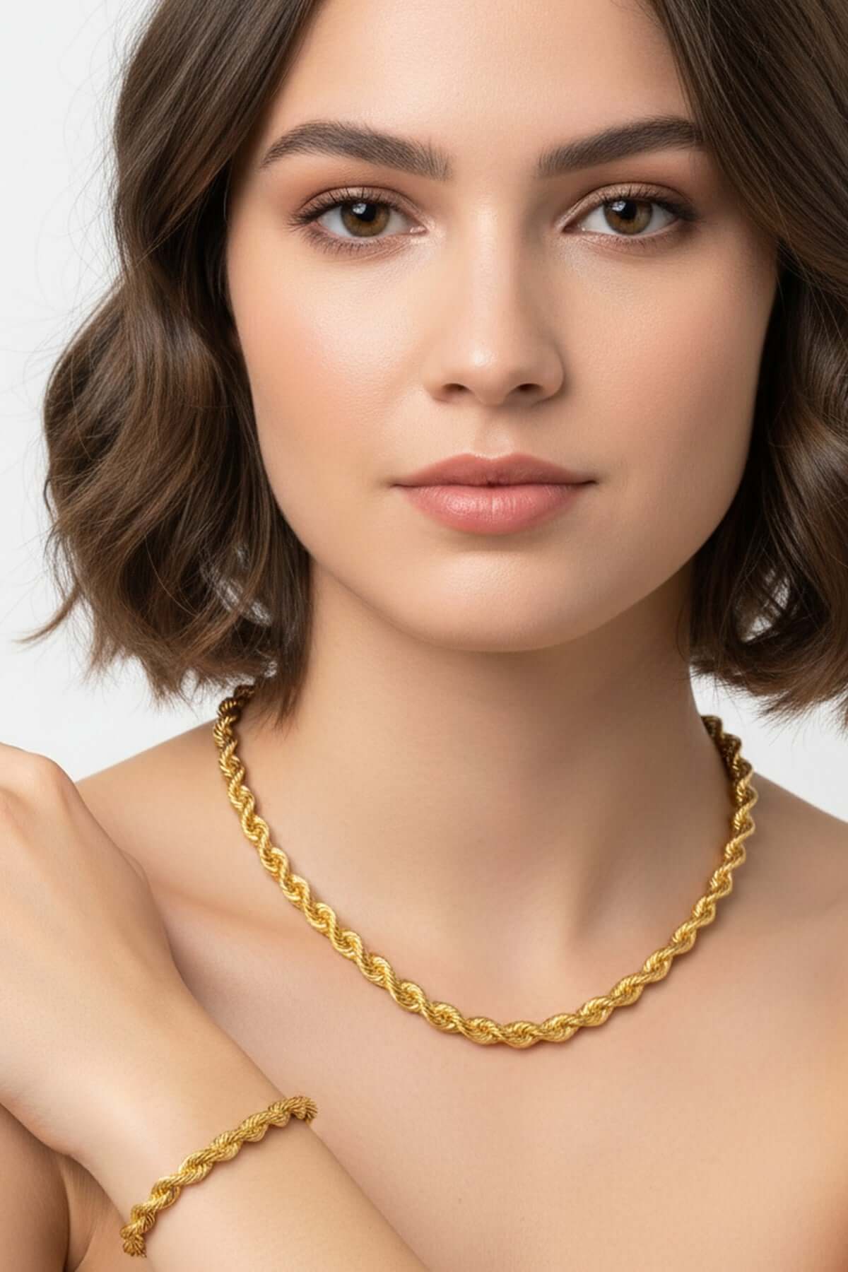 14 Ayar Altın Süzme Halat Kolye Bileklik Set