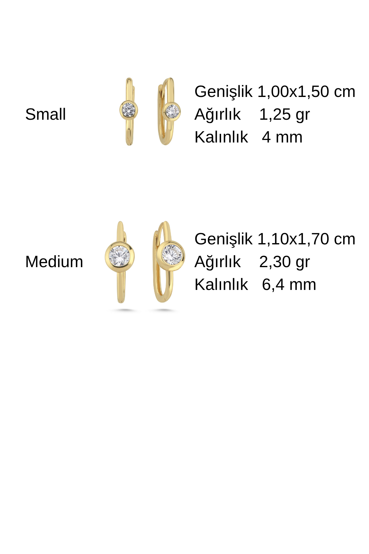 14 Ayar Altın Elips Tektaş Küpe