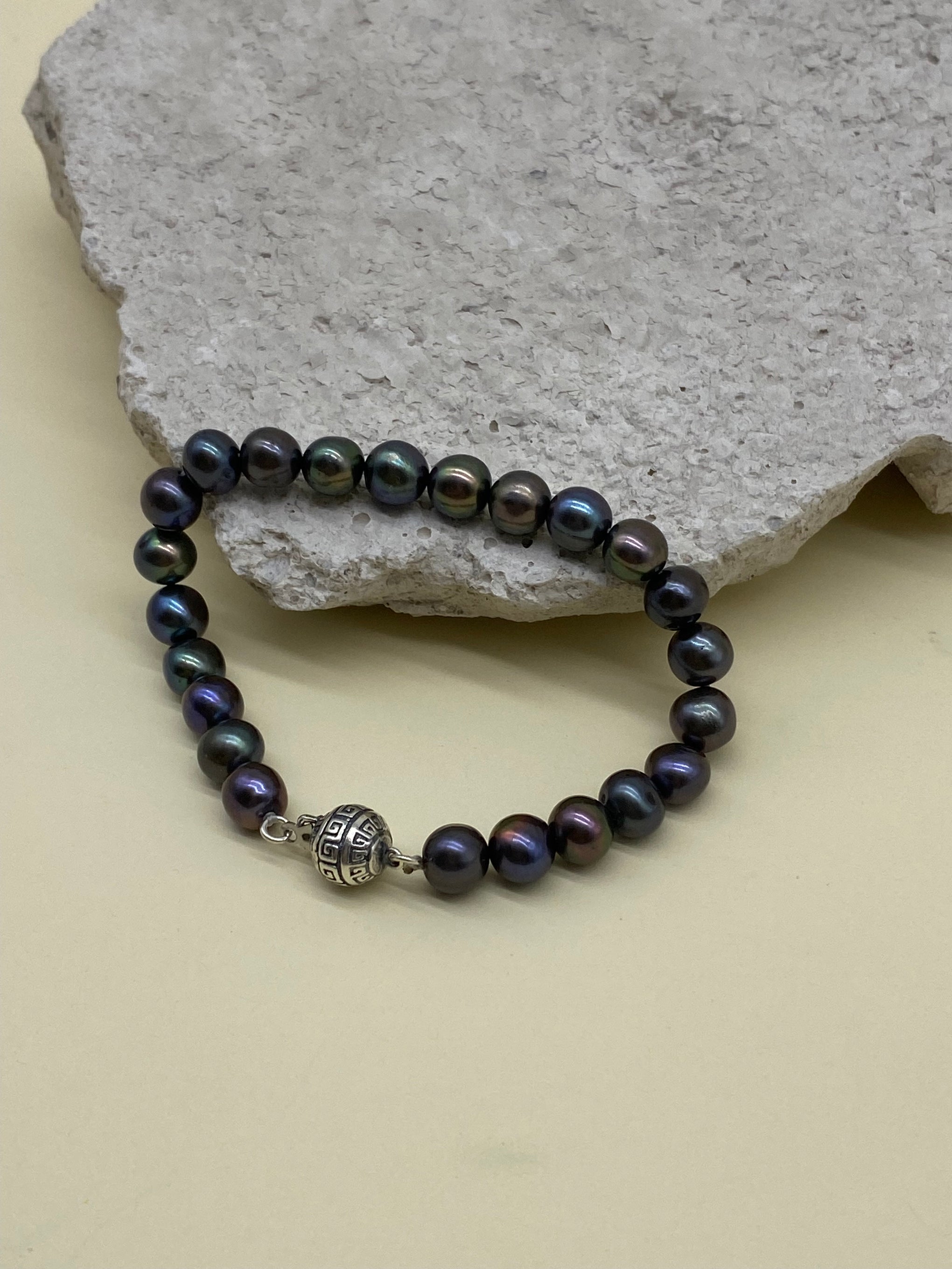 Siyah Doğal İnci Erkek Bileklik