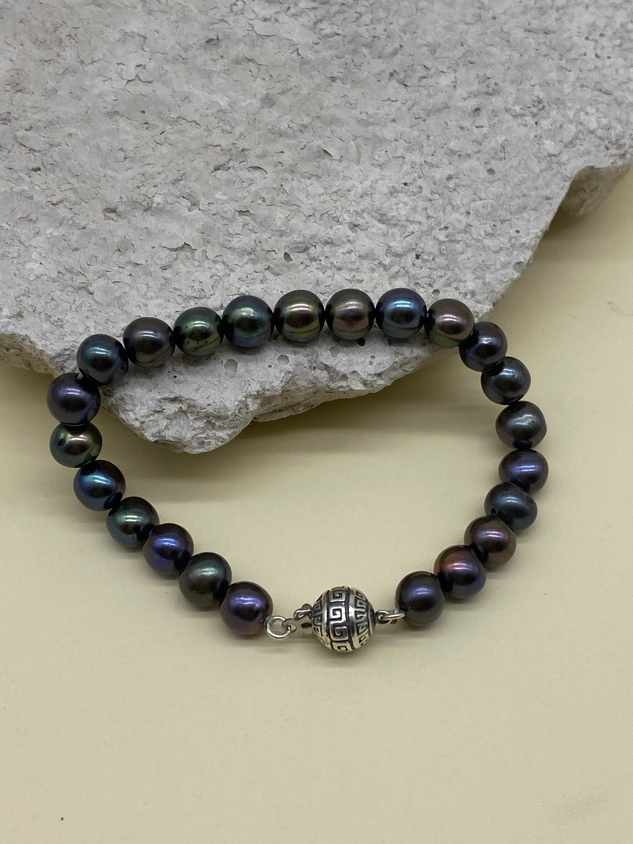 Siyah Doğal İnci Erkek Bileklik