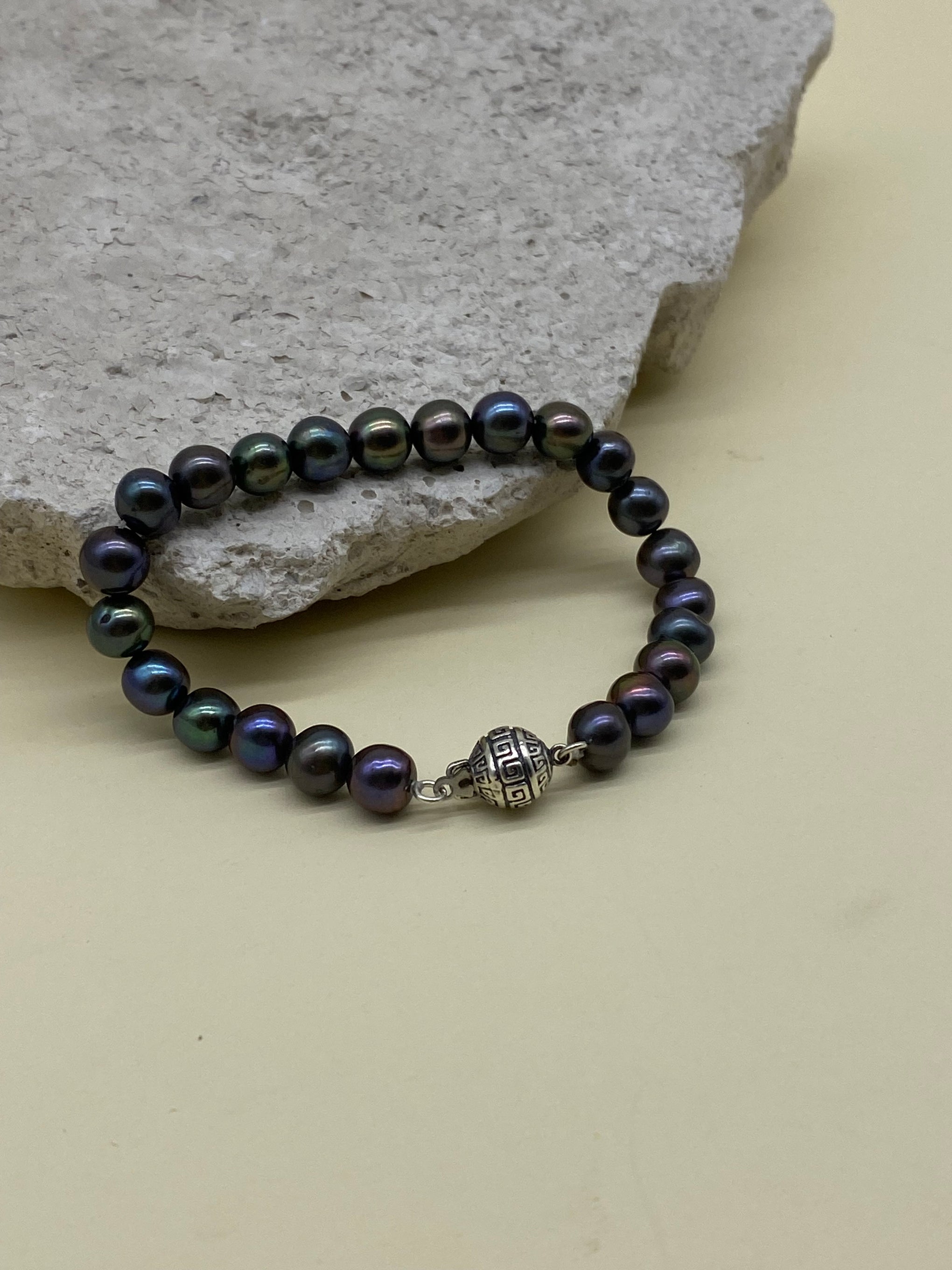 Siyah Doğal İnci Erkek Bileklik