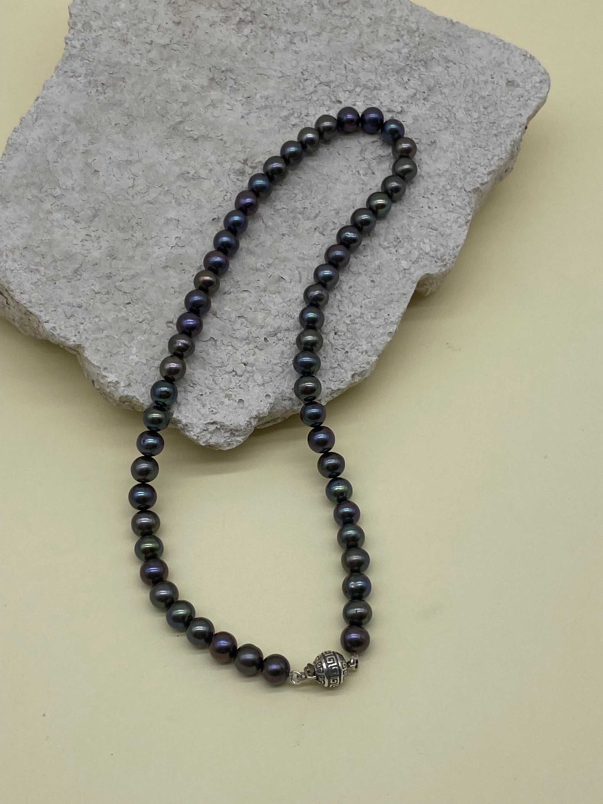 Siyah Doğal İnci Erkek Kolye