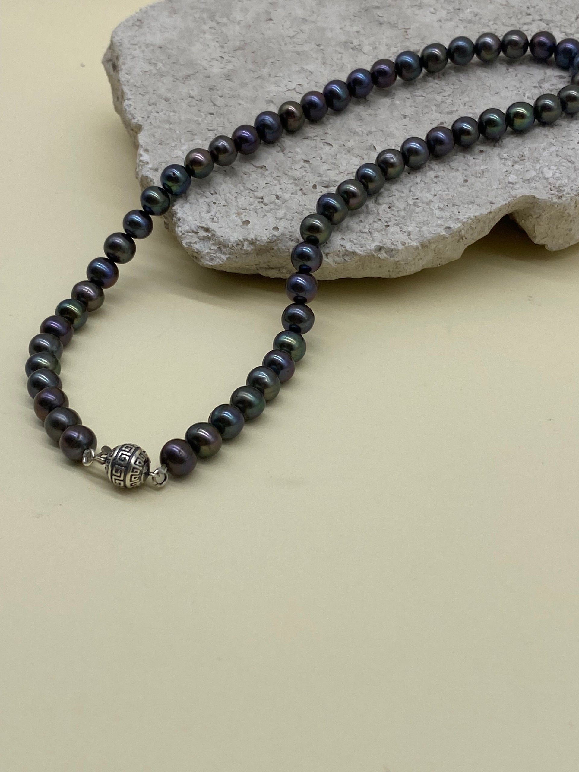 Siyah Doğal İnci Erkek Kolye