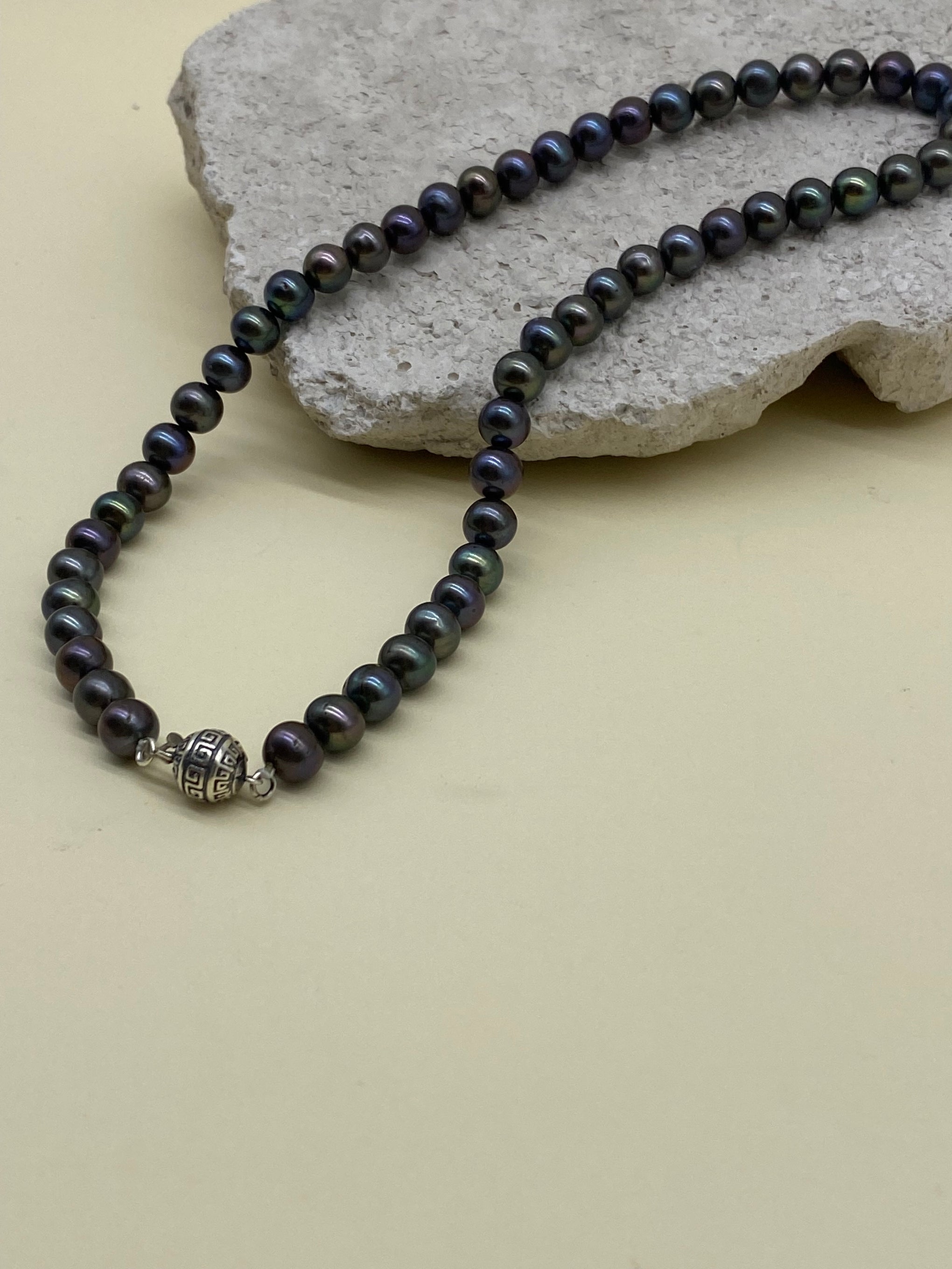 Siyah Doğal İnci Erkek Kolye