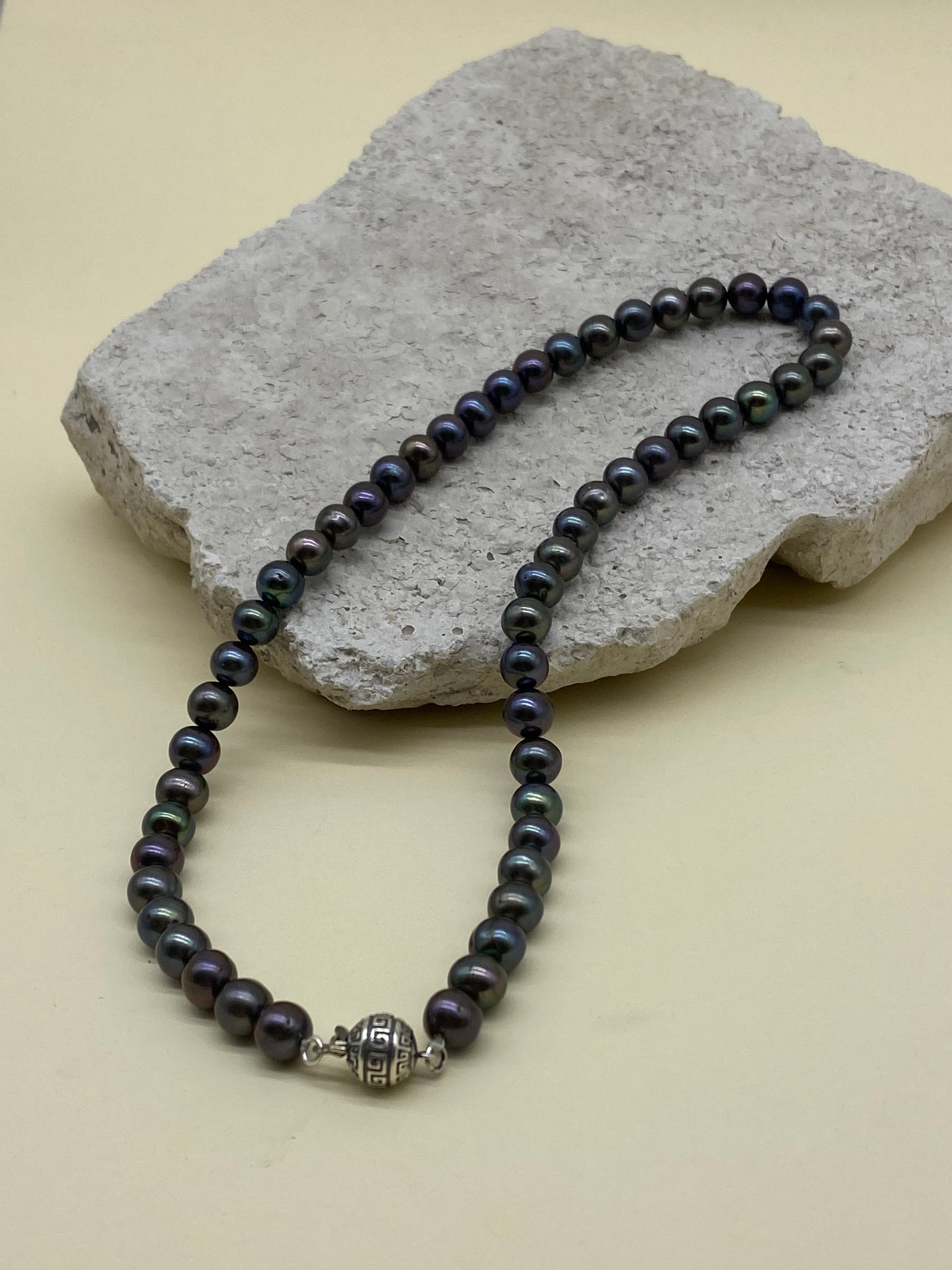 Siyah Doğal İnci Erkek Kolye