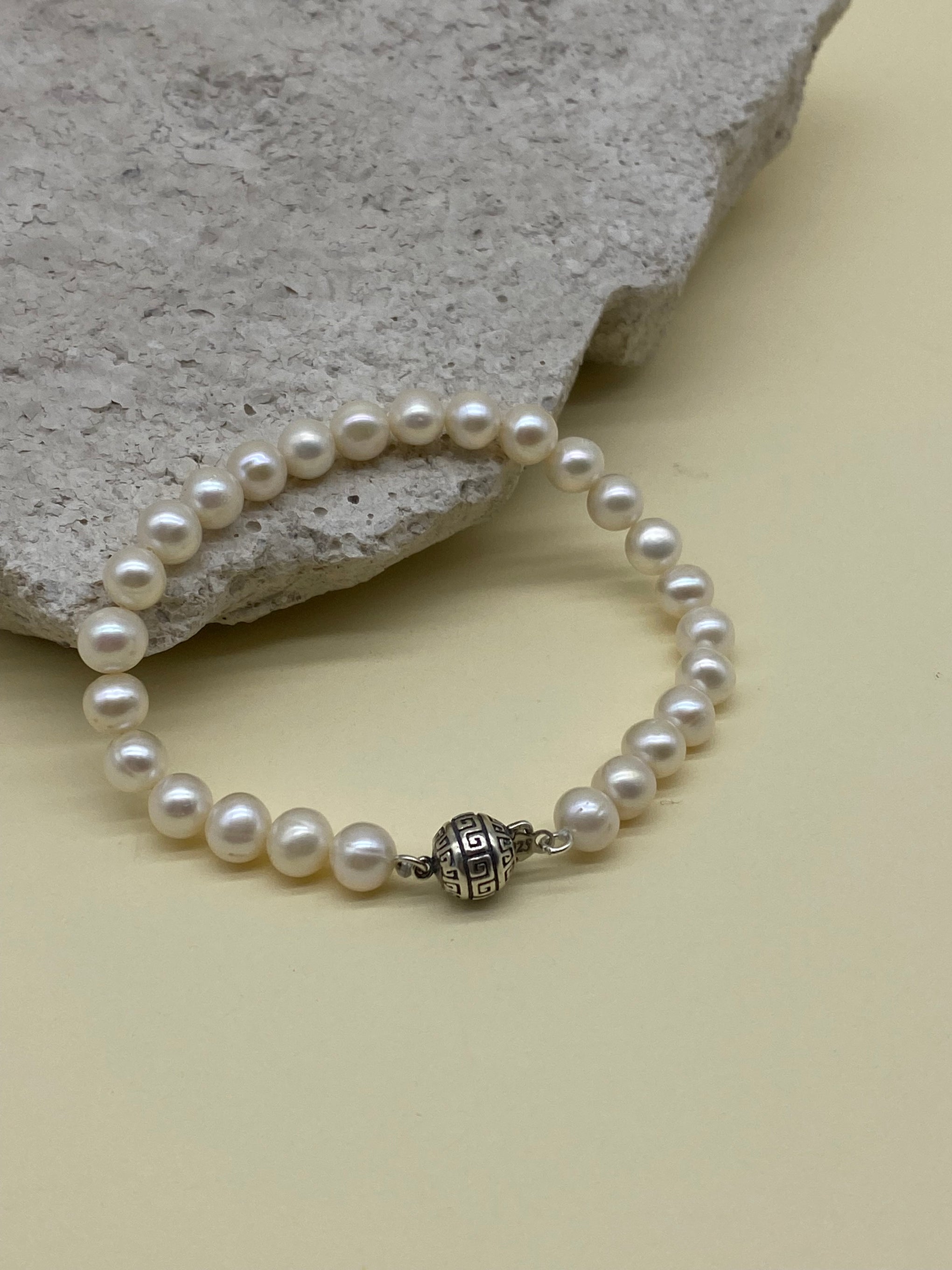Beyaz Doğal İnci Erkek Bileklik