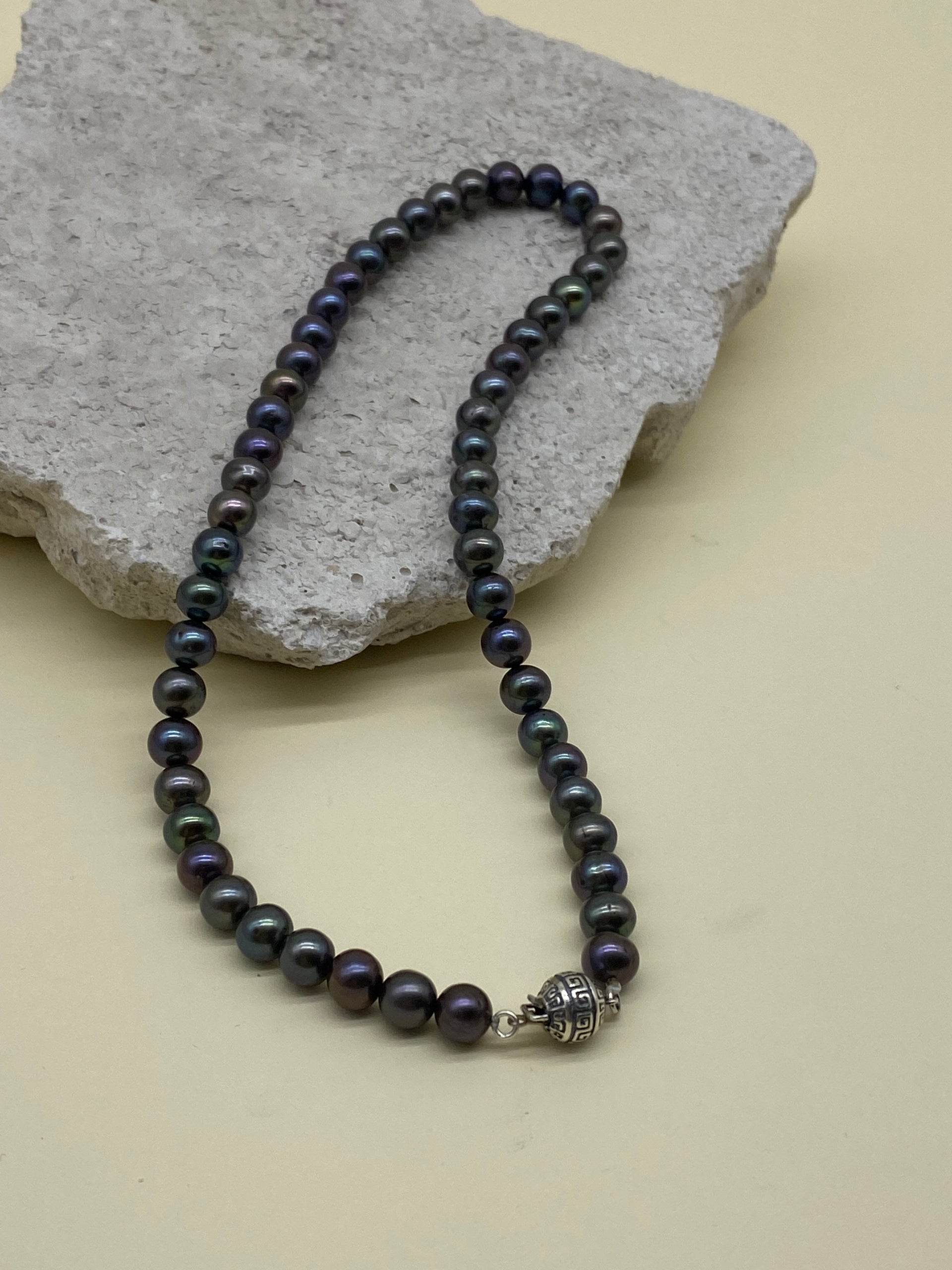 Siyah Doğal İnci Erkek Kolye