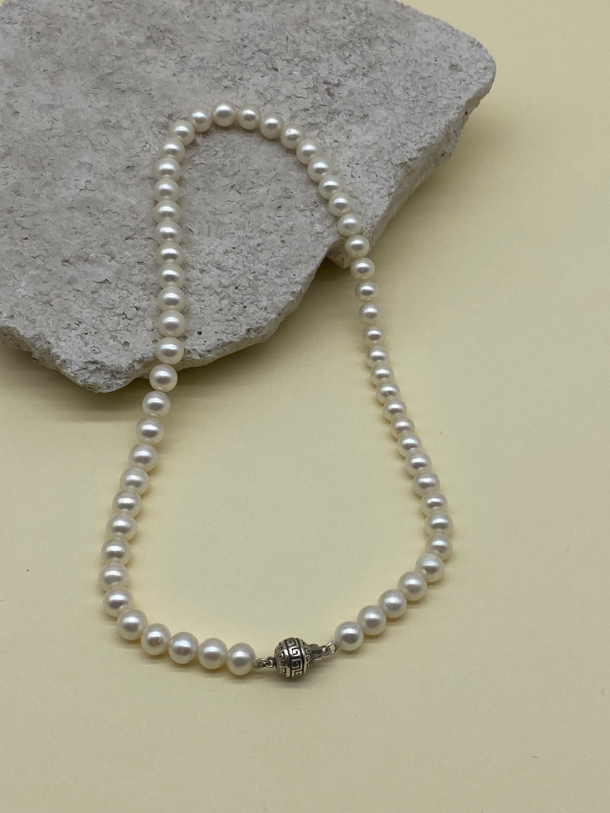 Beyaz Doğal İnci Erkek Kolye