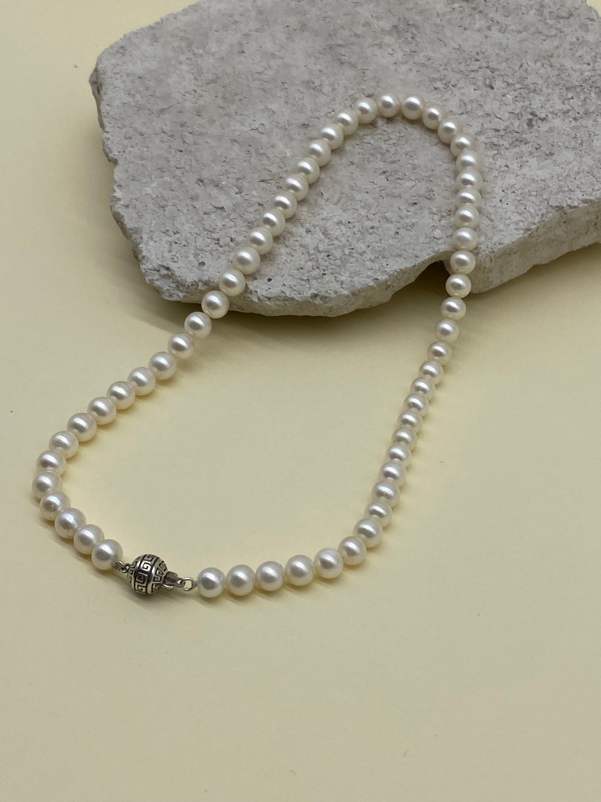 Beyaz Doğal İnci Erkek Kolye