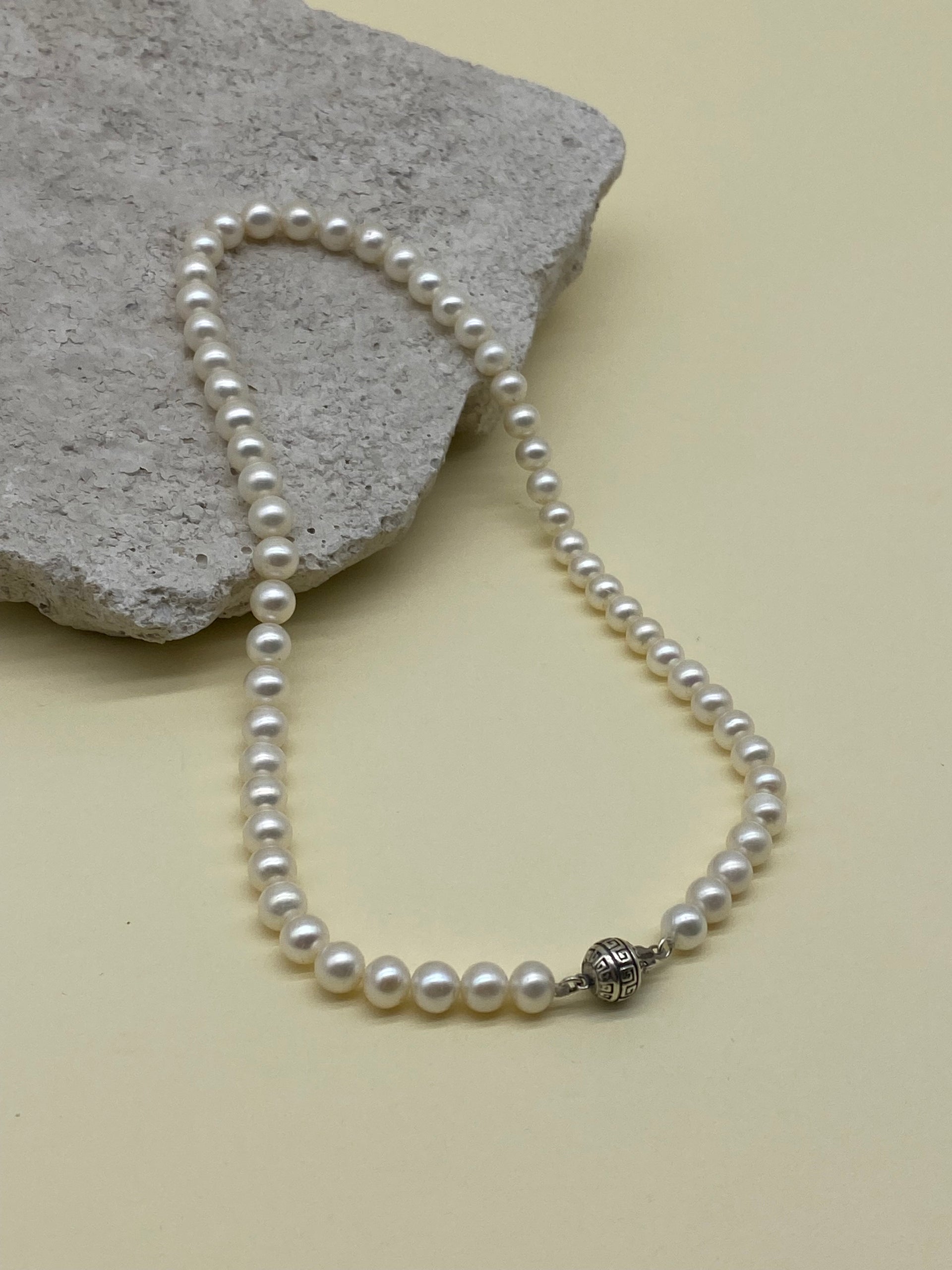 Beyaz Doğal İnci Erkek Kolye