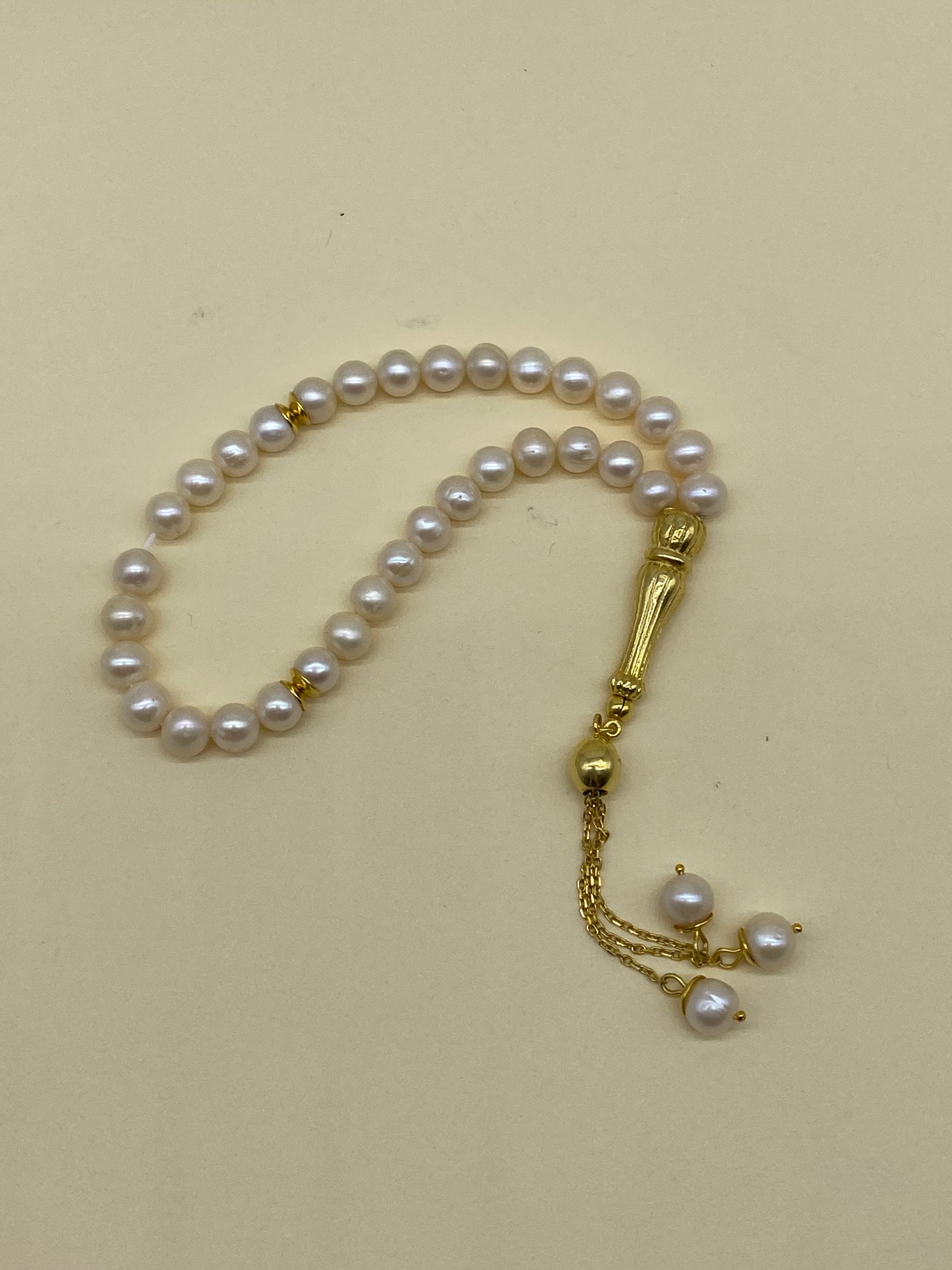 Beyaz Doğal İnci Püsküllü Tespih