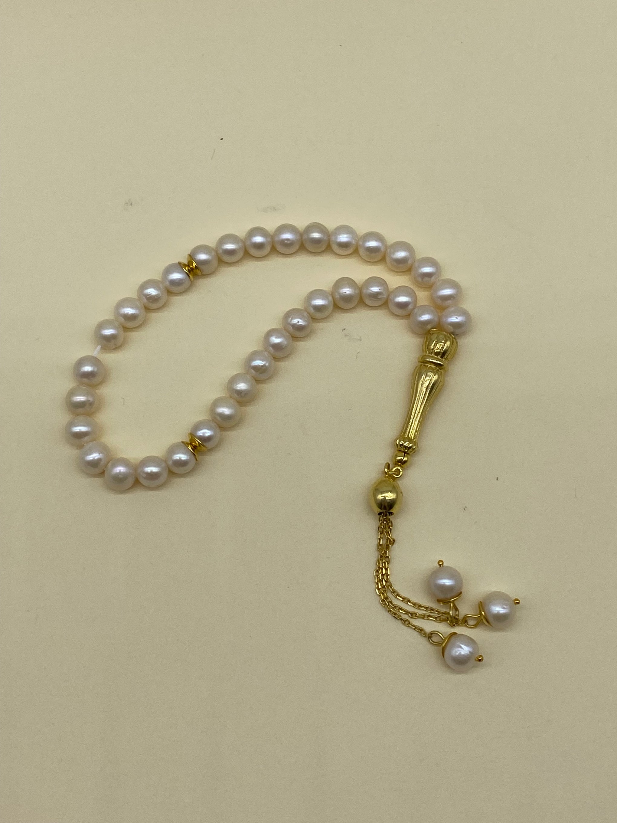 Beyaz Doğal İnci Püsküllü Tespih