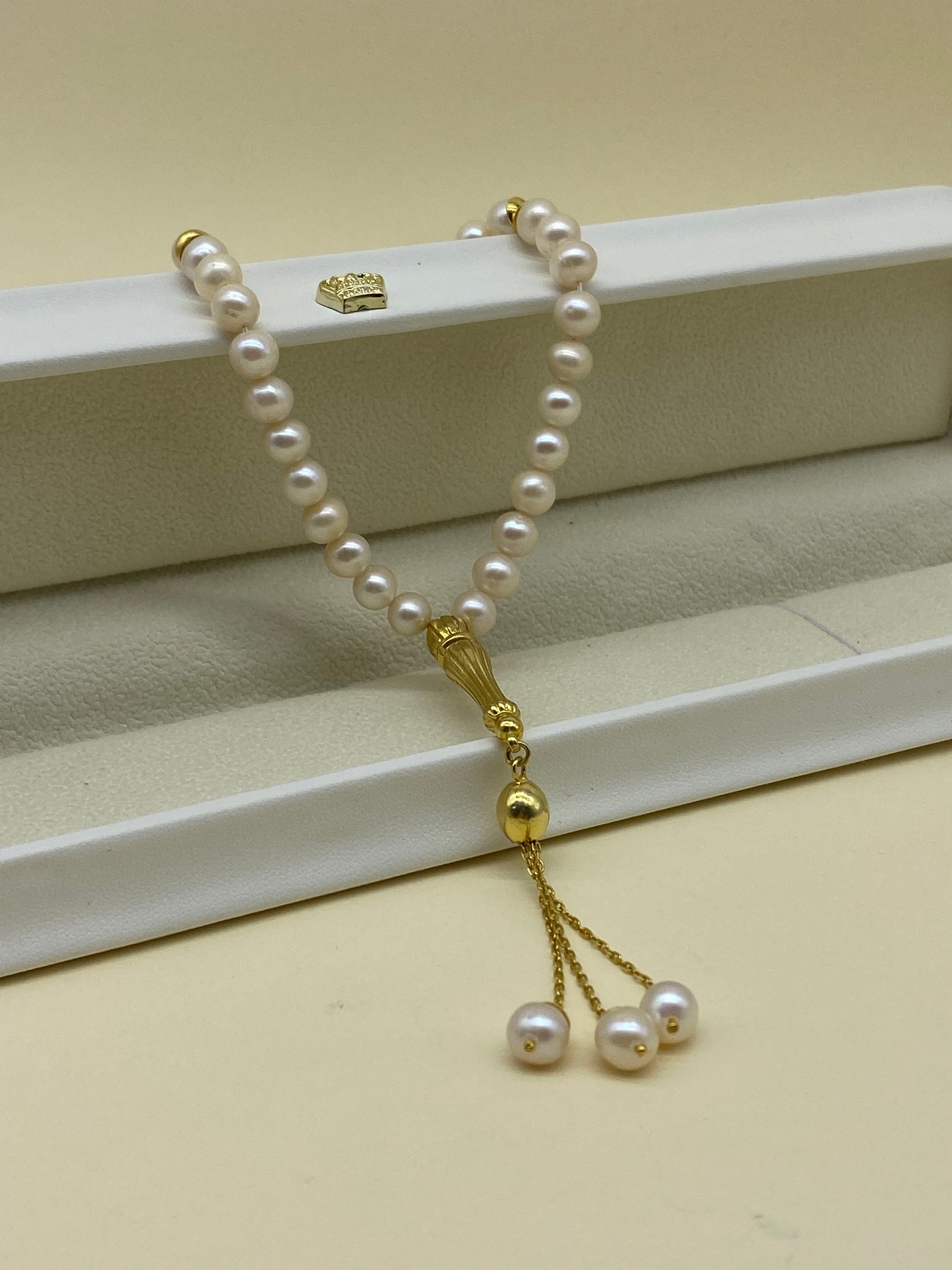 Beyaz Doğal İnci Püsküllü Tespih