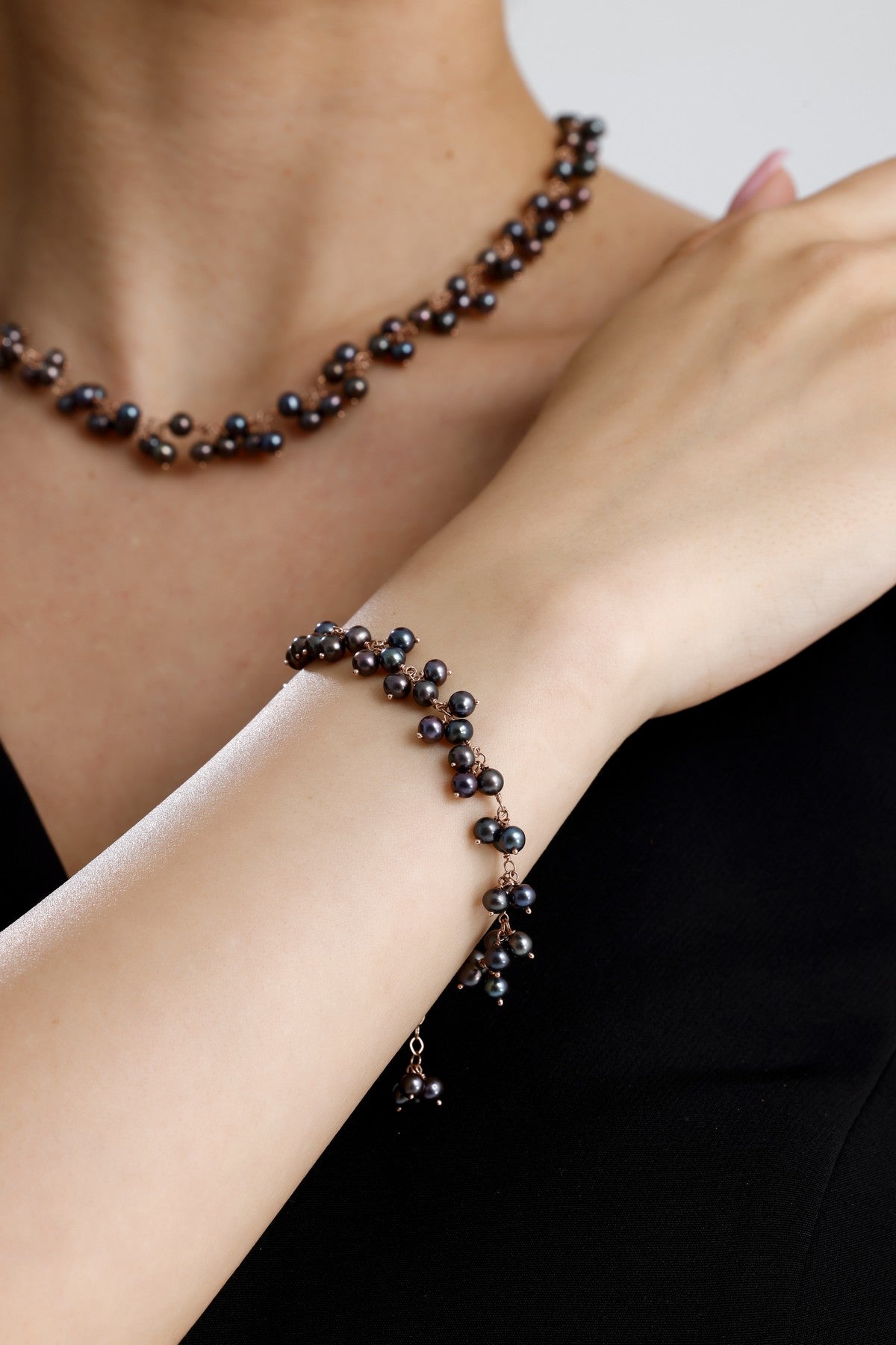 Sallantılı Doğal İnci Kolye Bileklik İkili Set