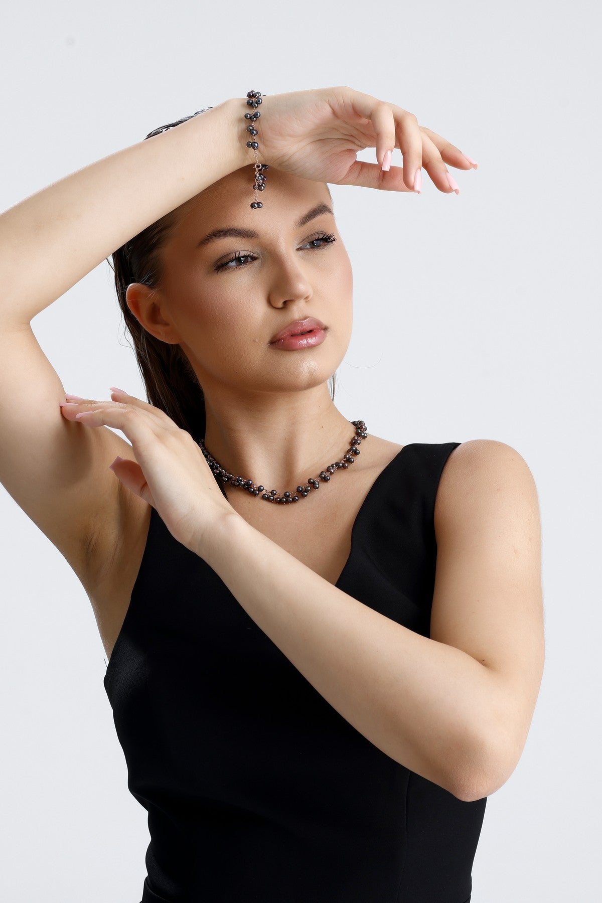 Sallantılı Doğal İnci Kolye Bileklik İkili Set