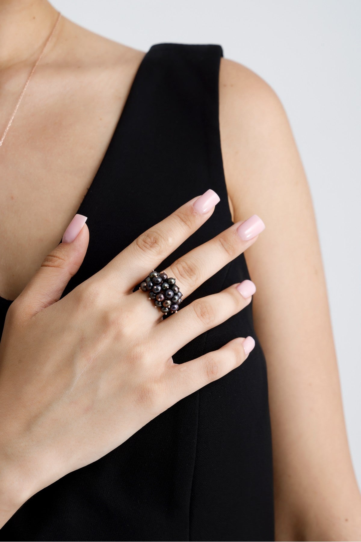 Üzüm Salkımı Doğal İnci Küpe Kolye Yüzük Üçlü Set