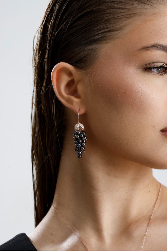 Üzüm Salkımı Doğal İnci Küpe Kolye Yüzük Üçlü Set