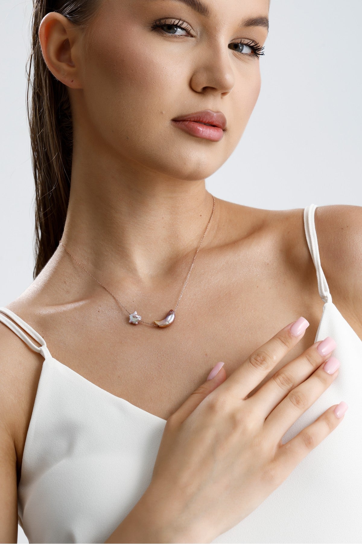 Doğal İnci Ay Yıldız Kolye