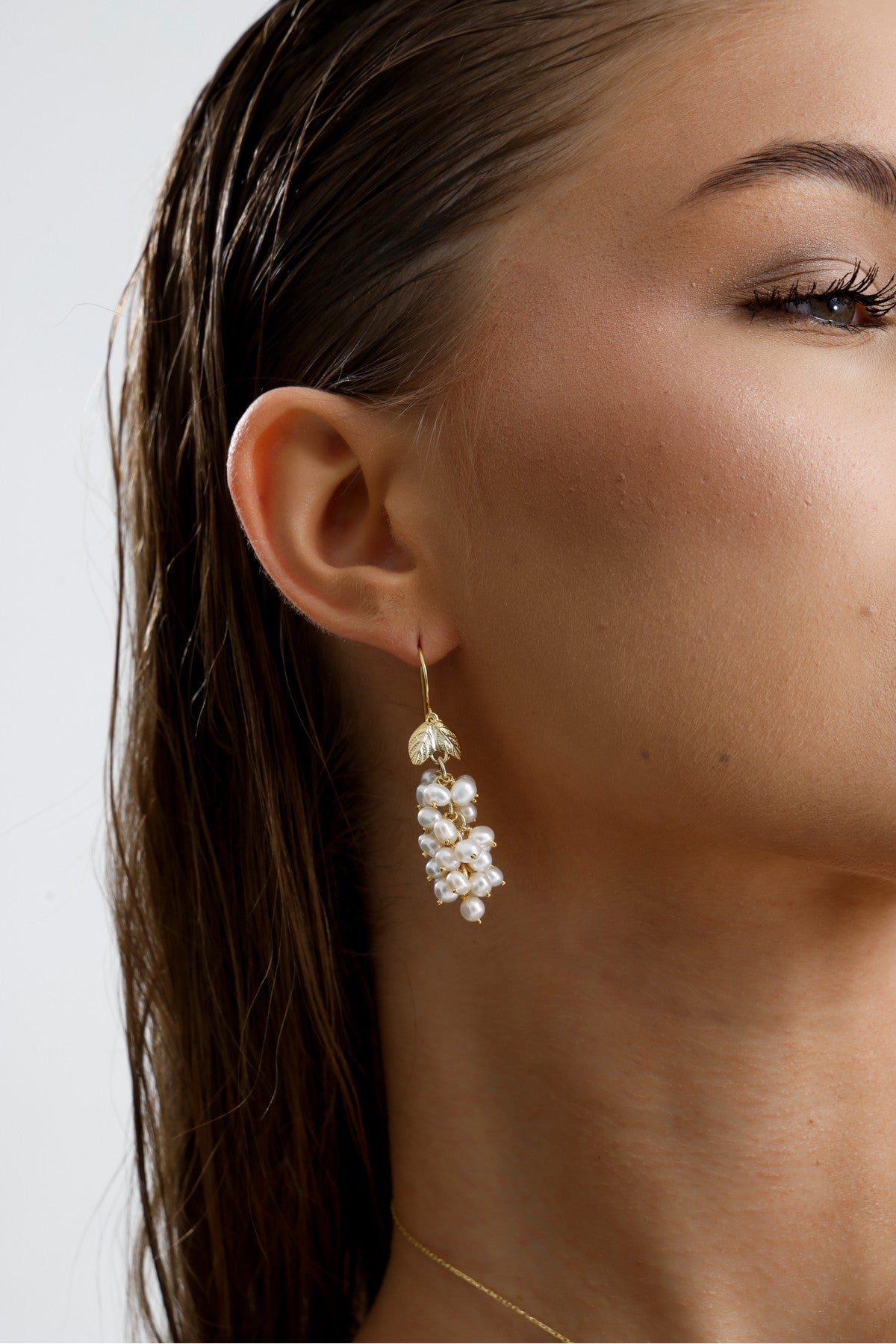 Üzüm Salkımı Doğal İnci Küpe Kolye Yüzük Üçlü Set