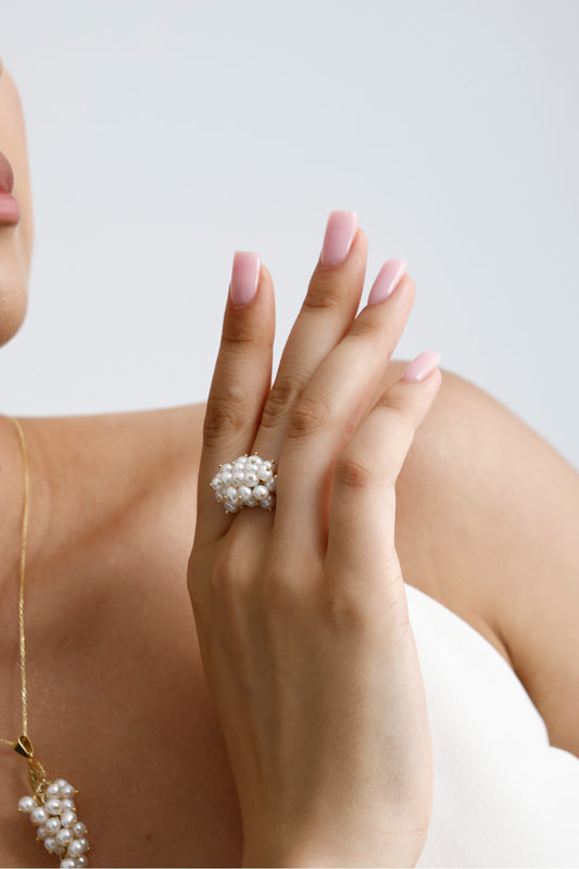 Üzümlü Doğal İnci Yüzük