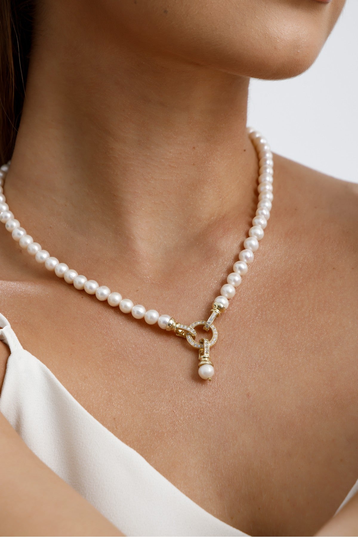 Halka Kilitli Doğal İnci Küpe Kolye Bileklik Üçlü Set