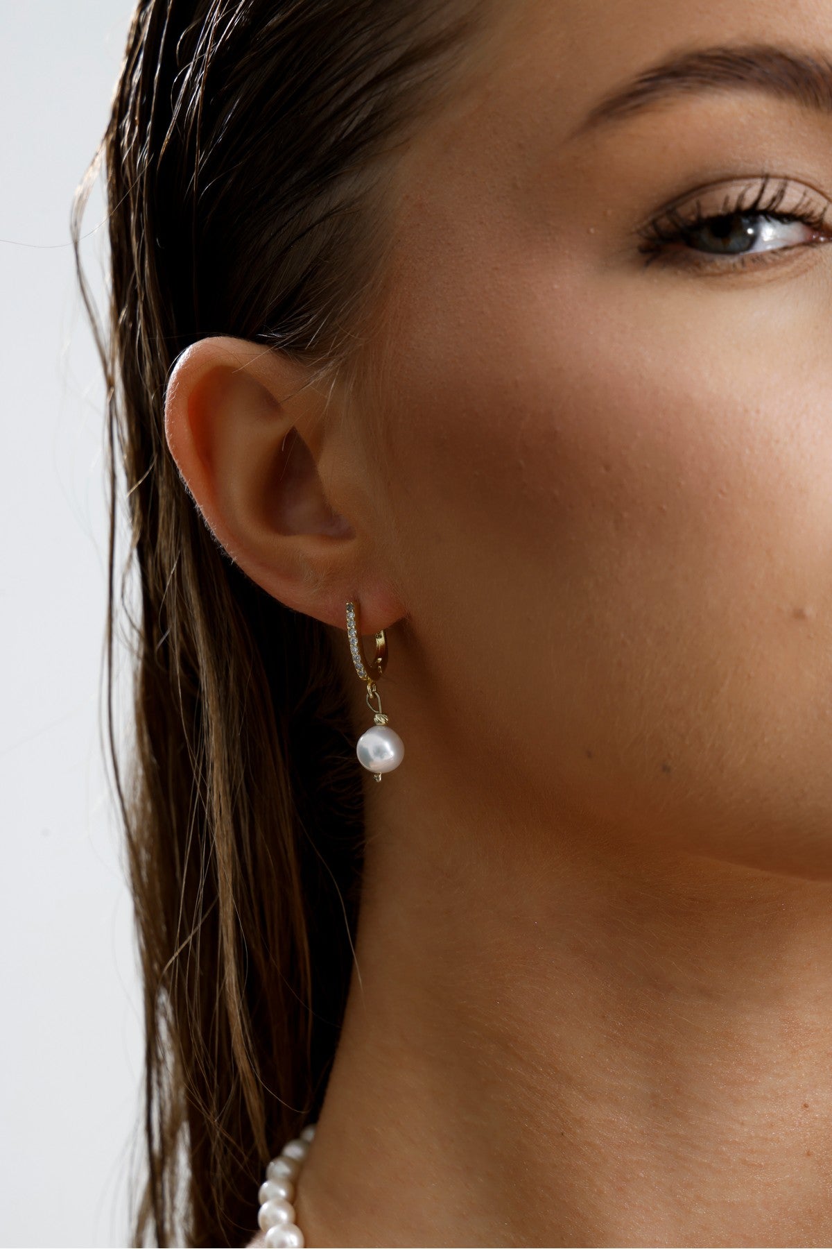 Halka Kilitli Doğal İnci Küpe Kolye Bileklik Üçlü Set