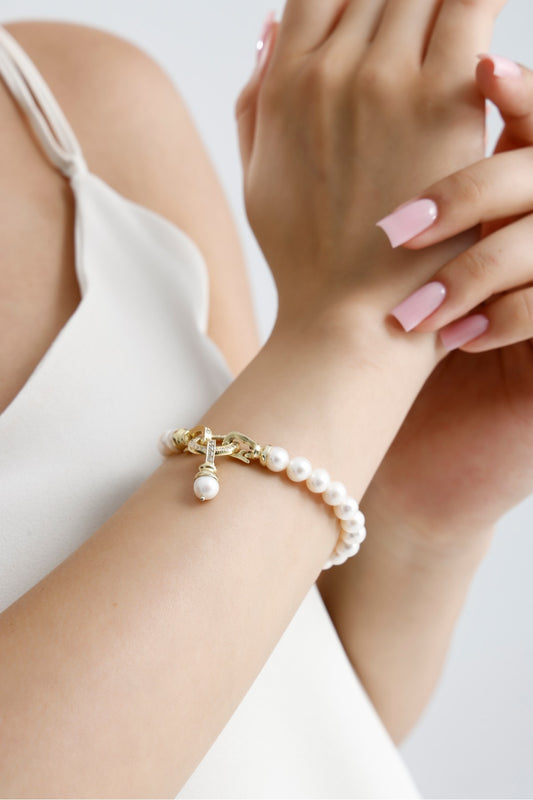 Halka Kilitli Doğal İnci Bileklik