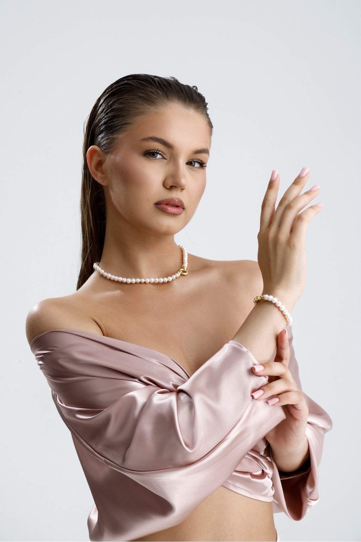 Denizci Kilit Doğal İnci Kolye Bileklik İkili Set