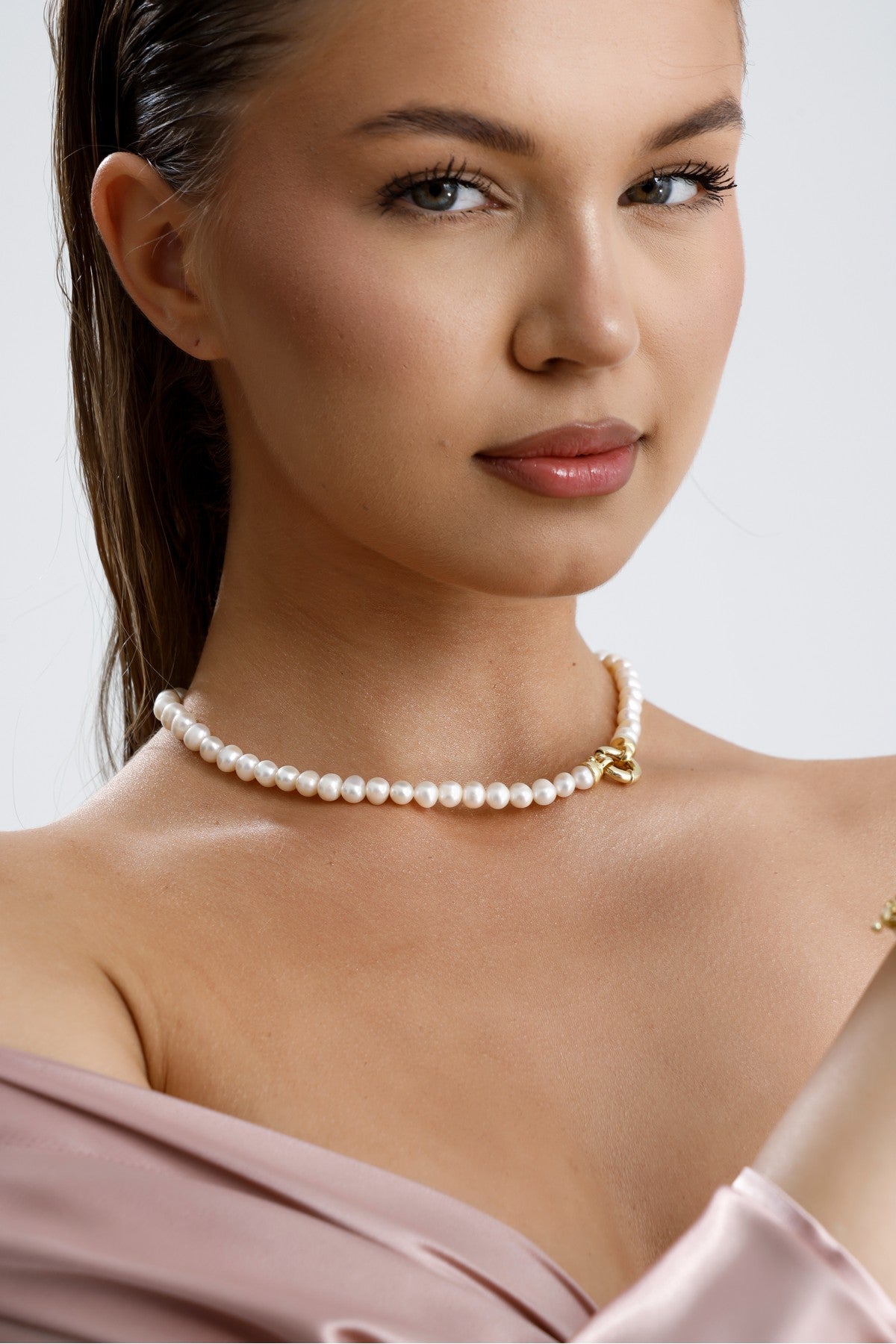 Denizci Kilit Doğal İnci Kolye Bileklik İkili Set